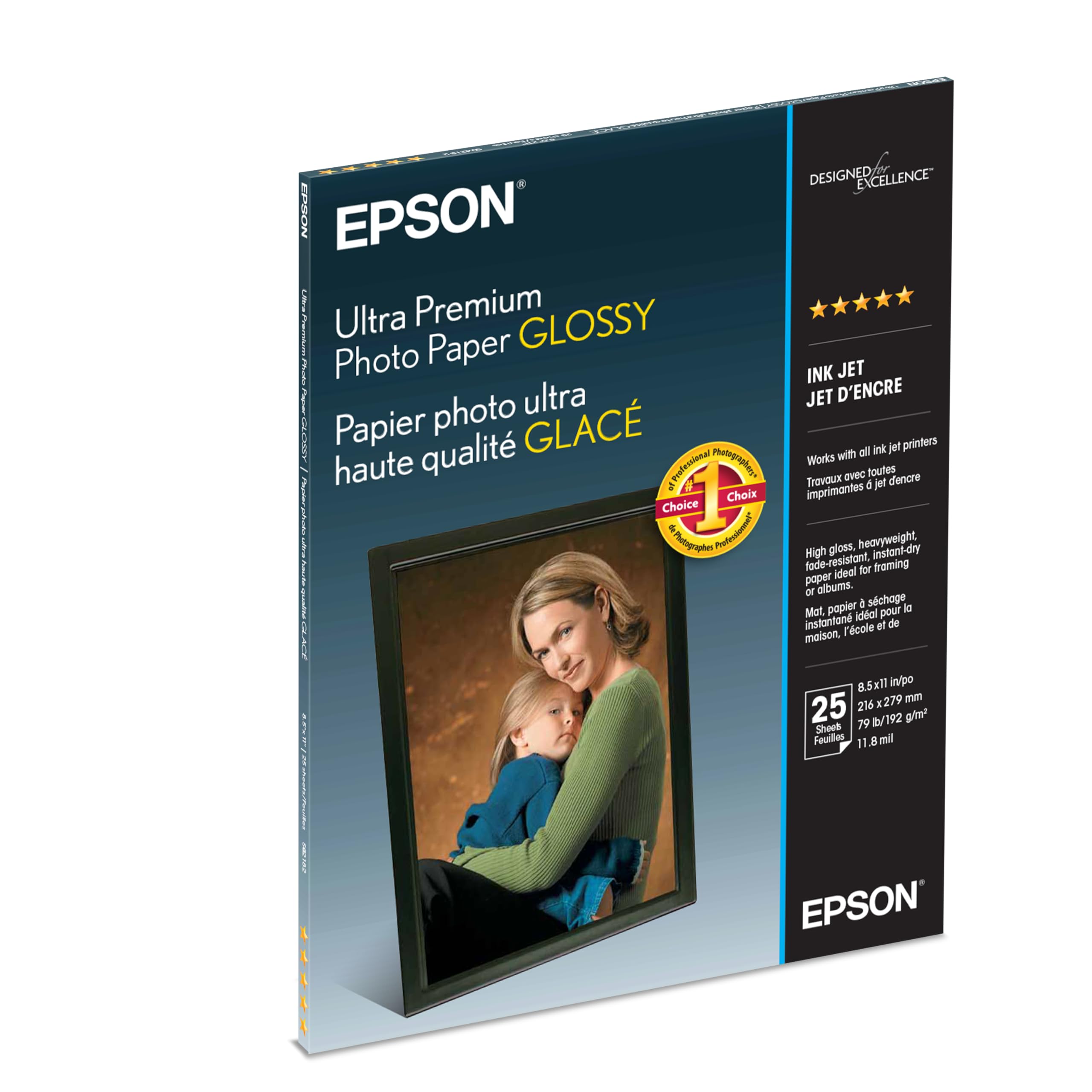 Epson Ultra Premium Photo Paper Glossy (8.5x11 Inches, 25 Sheets) (S042182)