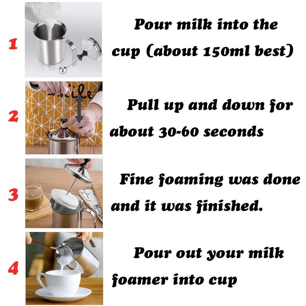 Manual Milk Frother, Stainless Steel Hand Pump Milk Foamer, Handheld Milk Frothing Pitchers,Manual Operated Milk Foam Maker for Cappuccions and Coffee Latte 14-Ounce/400ml