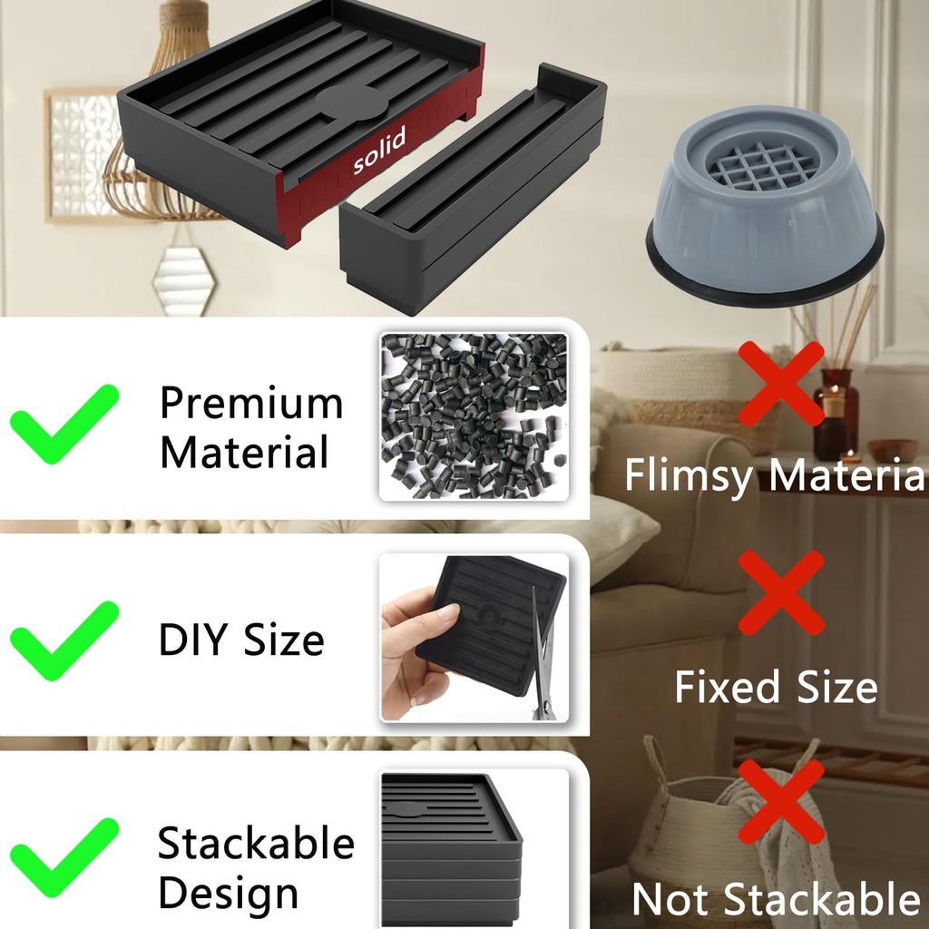 Bed Risers Heavy Duty, Set of 8, Stackable Square Furniture Risers, Adjustable Bed Furniture Risers Lifts Height 0.5-2 inch, Solid Non Slip Furniture Pad for College Dorm, Table, Couch, Chair
