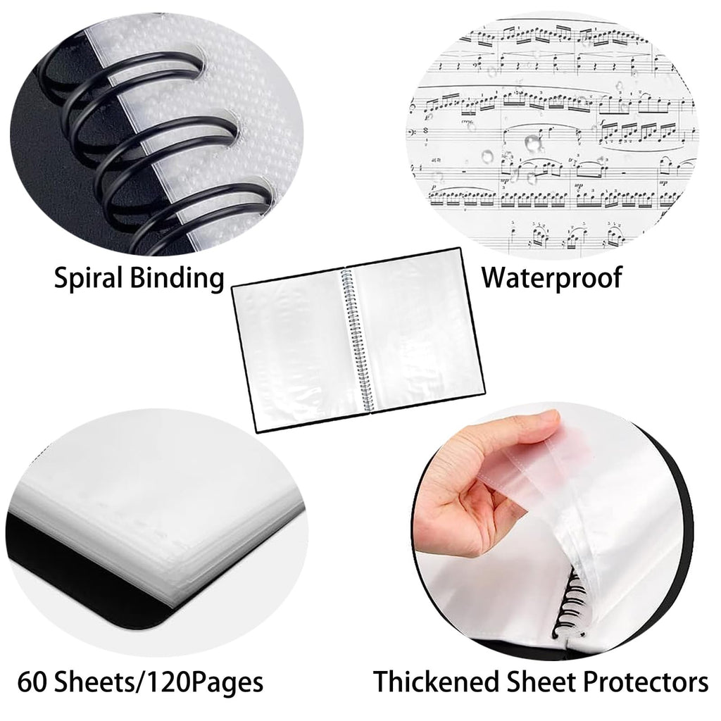 60 Pocket Presentation Book with Clear Sheet Protectors, A4 Portfolio Folder Binder Display 120 Pages Bound Thickened Sheet Protectors Binder for Children Artwork Sheet Music Diamond Paintings, Black