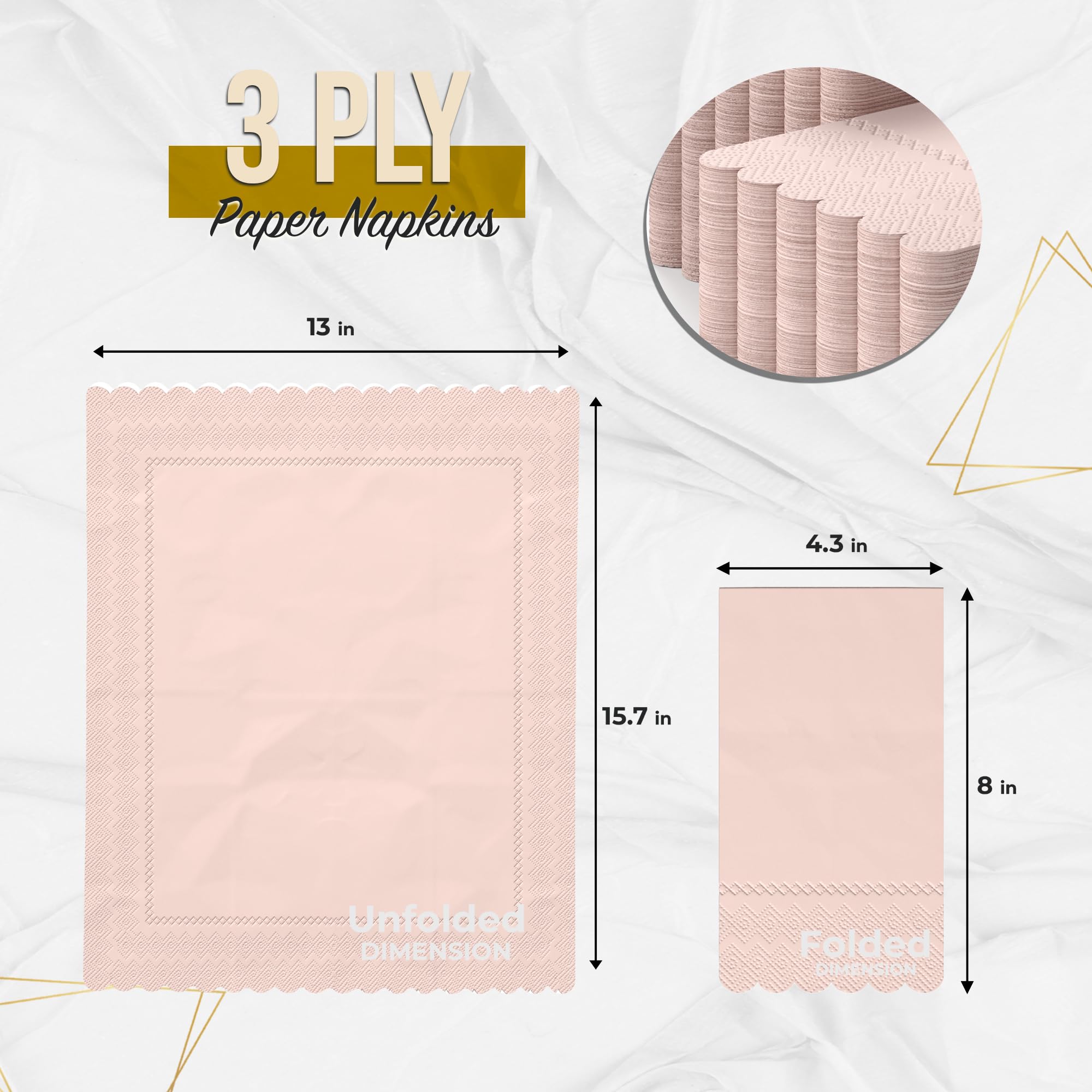 Party Solids Peach Scalloped Napkins Disposable 100 Pcs 3-Ply Peach Scalloped Dinner Napkins Disposable Decorative for Dinners & Parties, Paper Guest Towels for Bathroom & Party Supplies
