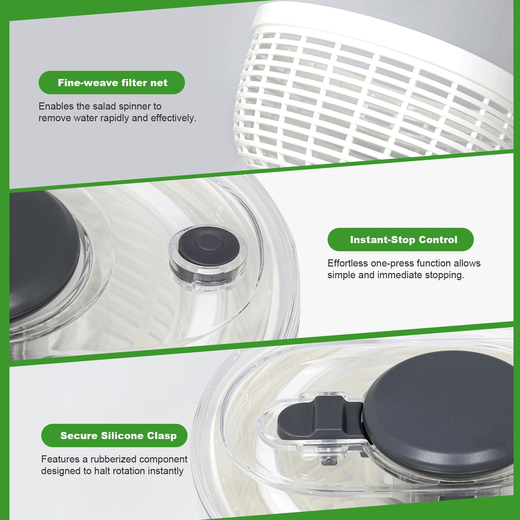 Salad Spinner - 3.6 Litre Non-Slip Vegetable & Fruit Washer/Dryer for Households, Easy-Clean Kitchen Gadget for Greens, Herbs & Vegetables