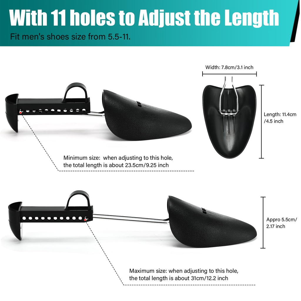 EchoDone 5 Pairs Practical Adjustable Length Men Shoe Tree Shoe Stretcher Boot Holder Shaper Support (Black Color), Black, Large