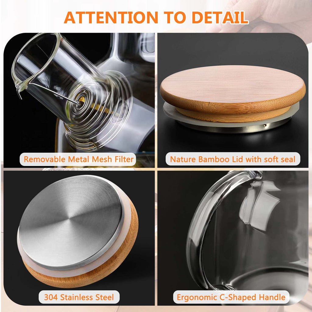 SITIEPA Glass Teapot Stovetop Safe, Glass Tea Kettle 60.8oz/1800mL Borosilicate Clear Teapot with Bamboo Lid and Removable Filter Spout Tea Pot for Loose Leaf and Blooming Tea