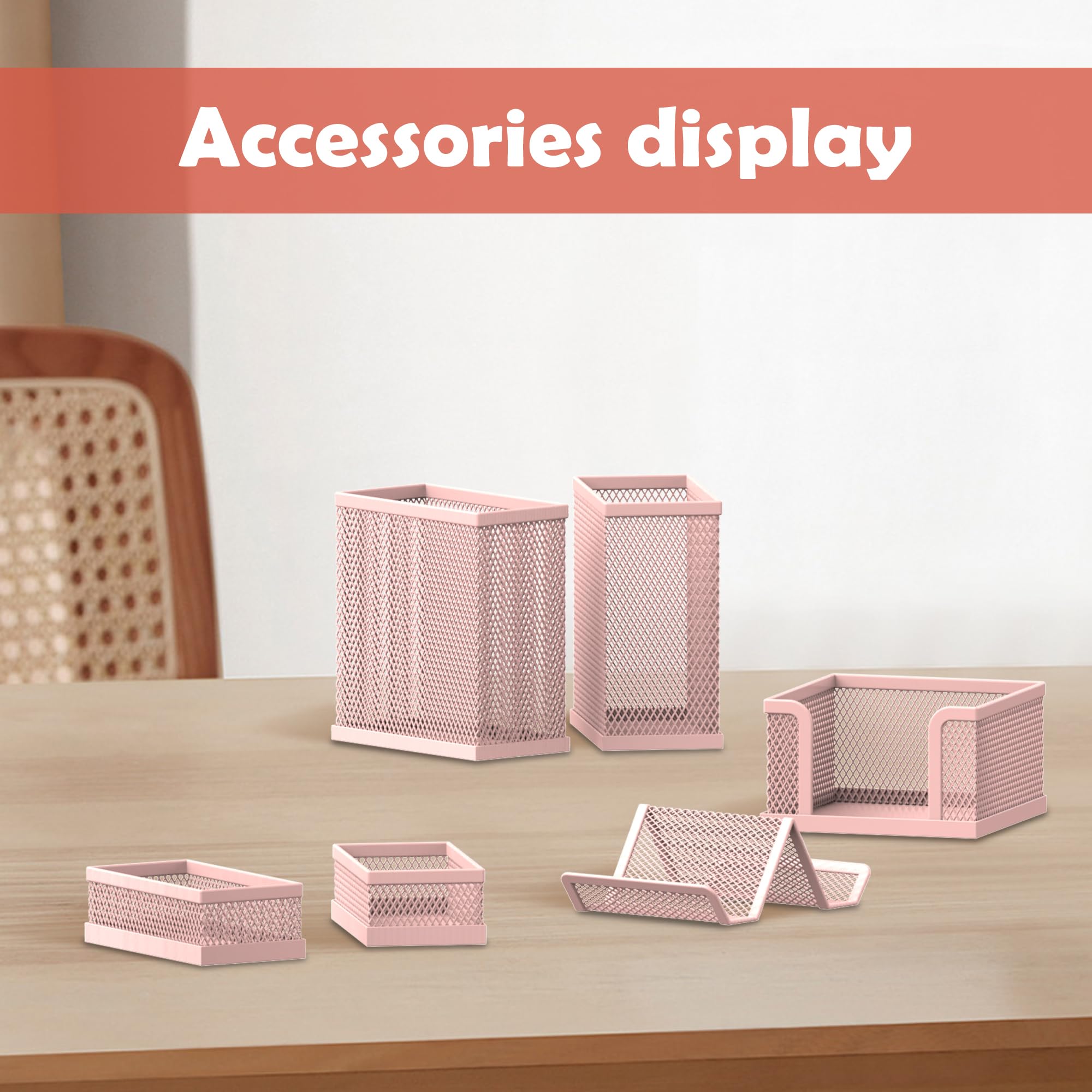 SUPEASY Desk Organizers and Accessories for Office Supplies Organization with 6 Compartments, Desk Organizer with Phone Holder, Pen Holder, Sticky Note Tray, Pink