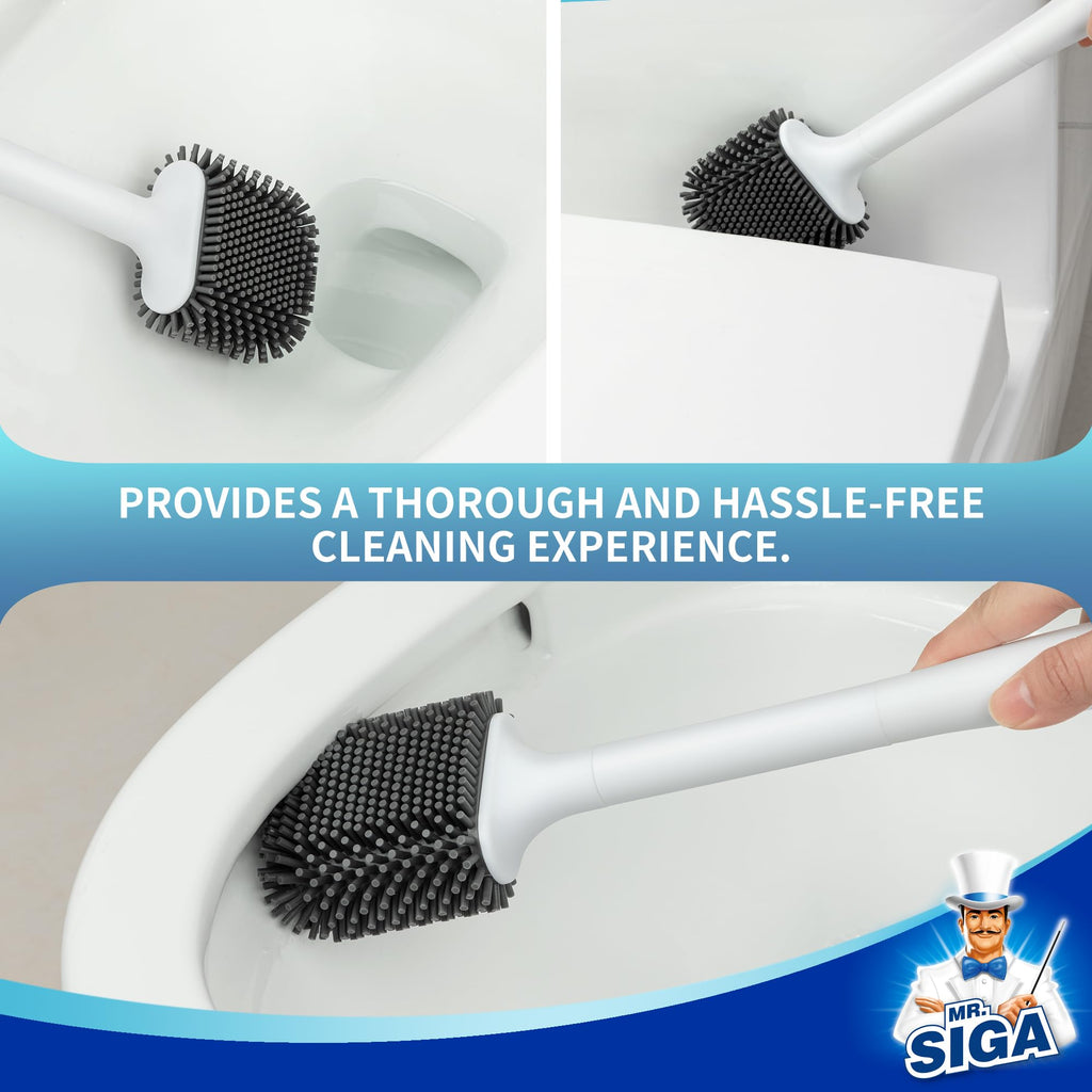 MR.SIGA Toilet Brush and Holder Set, Wall Mounted, Compact, White, 1 Pack