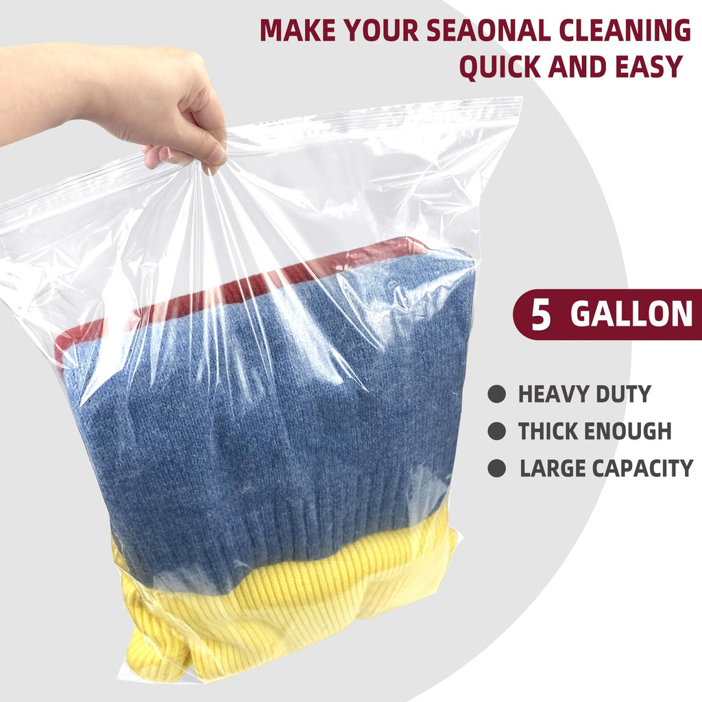 Yotelab Large 5 Gallon Plastic Zipper Storage Bags, 18x24 Inches Clear Reclosable Storage Bags 20Pieces