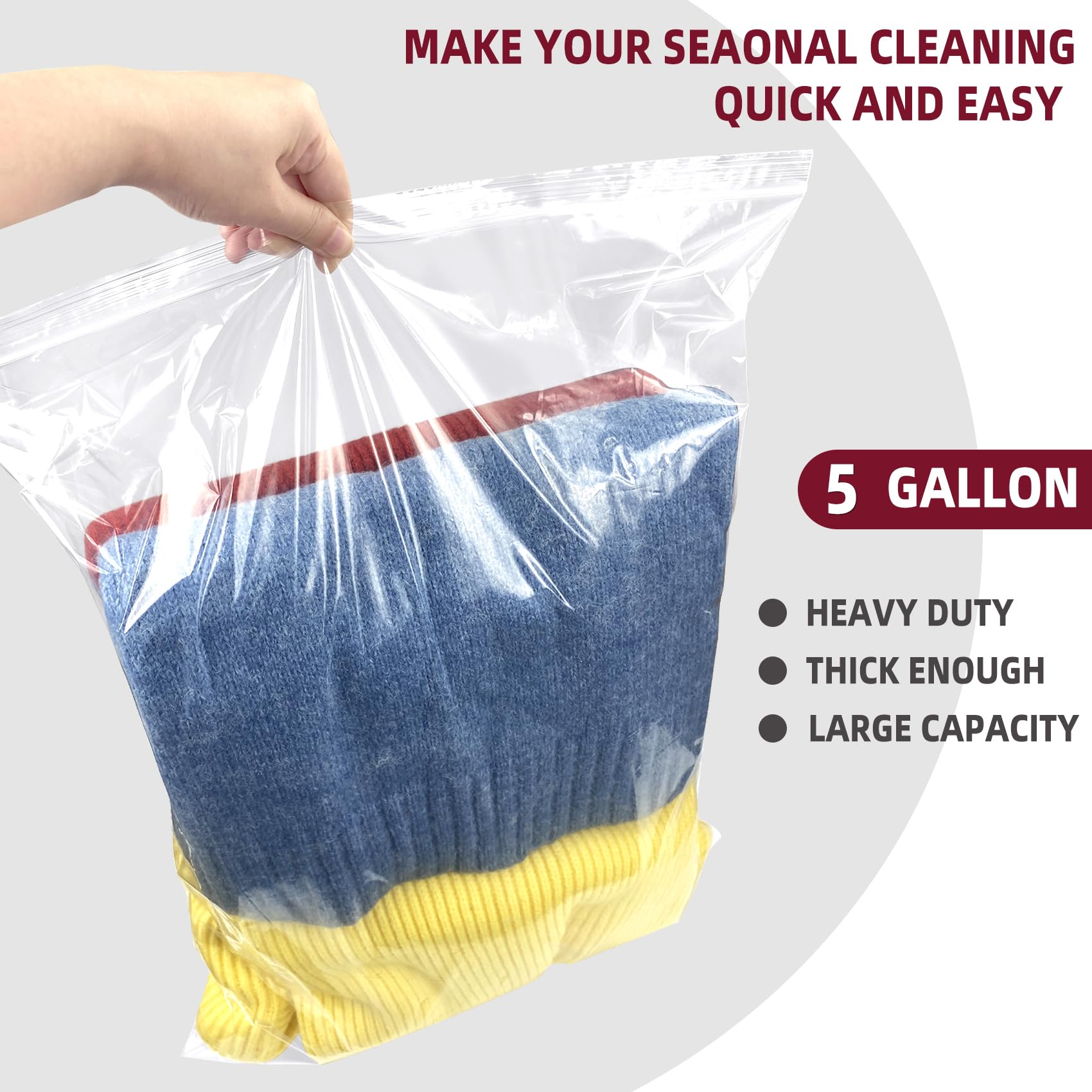 Yotelab Large 5 Gallon Plastic Zipper Storage Bags, 18x24 Inches Clear Reclosable Storage Bags 20Pieces