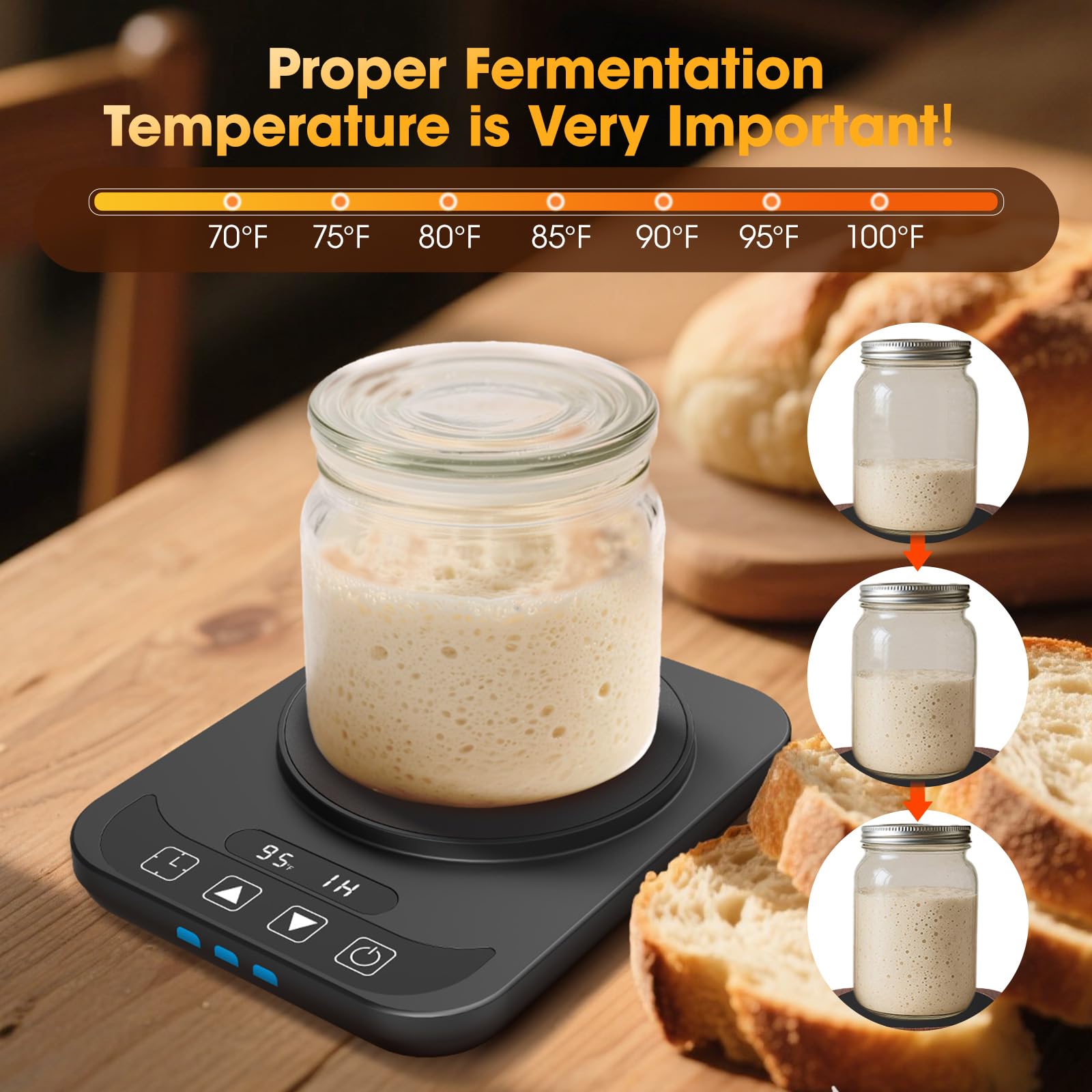 Sourdough Starter Warmer with Temperature Display,Sourdough Warming Mats 100℉ Electric Heating 12 Hours Timing Function Sourdough Heating Mat Bread for Baking Supplies Kitchen Bakers (Black)