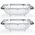 Suwimut 2 Pack Over the Sink Oval Colander for Kitchen, Stainless Steel Fine Mesh 6 Quart Strainer Basket with Expandable Rubber Grip Handles for Straining, Draining, Rinsing Fruits, Vegetables