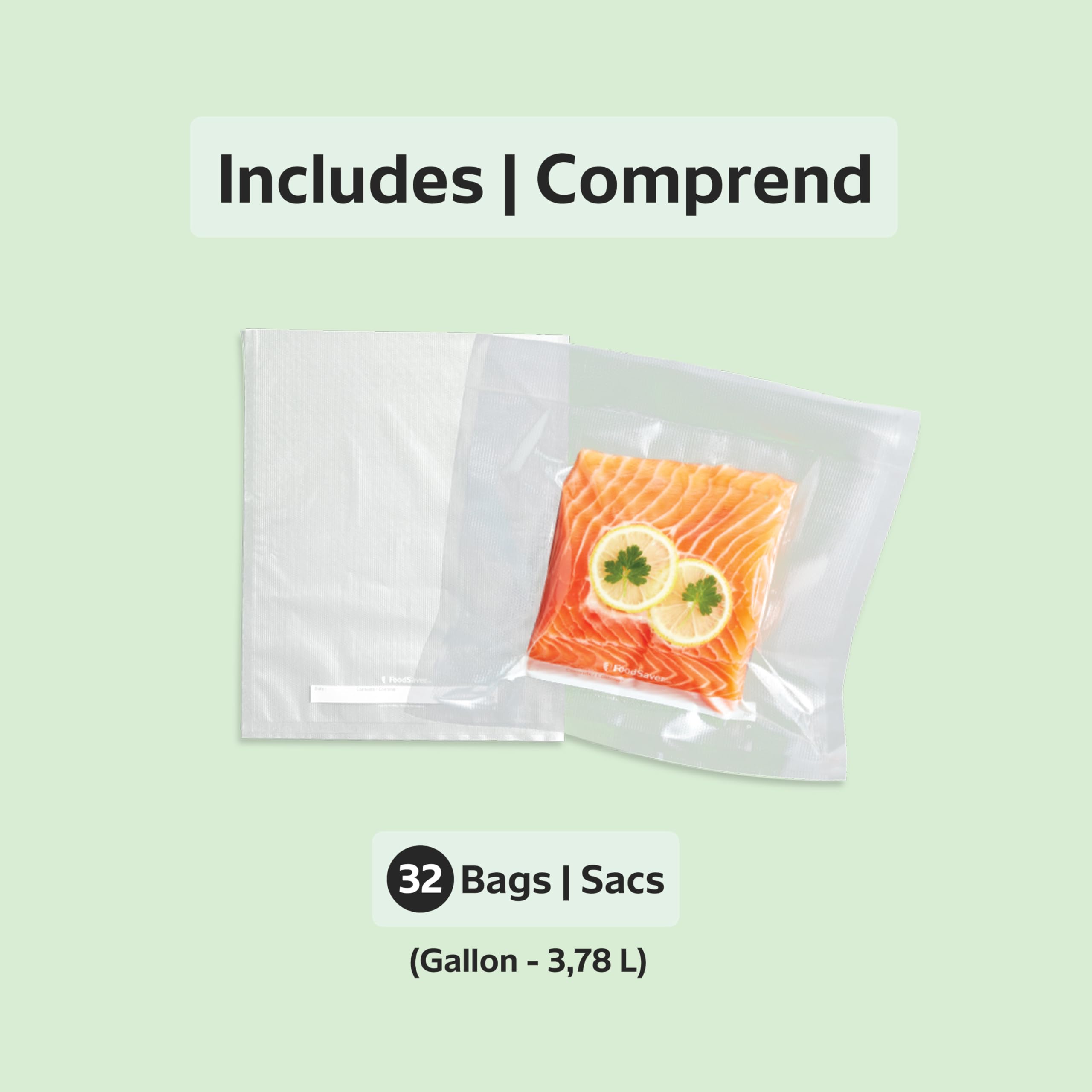 FoodSaver Vacuum Sealer Bags, Vacuum Seal Storage Bags for Airtight Food Storage and Sous Vide, Gallon Size Bags (3.78 L), 32 Count