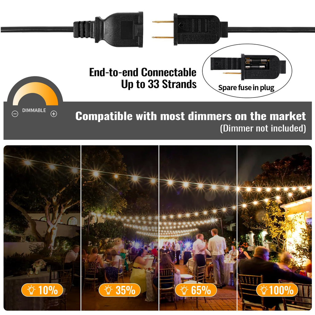 25FT Outdoor String Lights with 12+1 LED Edison Bulbs Dimmable, Waterproof Exterior Patio Lights, Shatterproof Connectable ST38 Hanging Lights for Garden Backyard Balcony Party, 2700K Warm White
