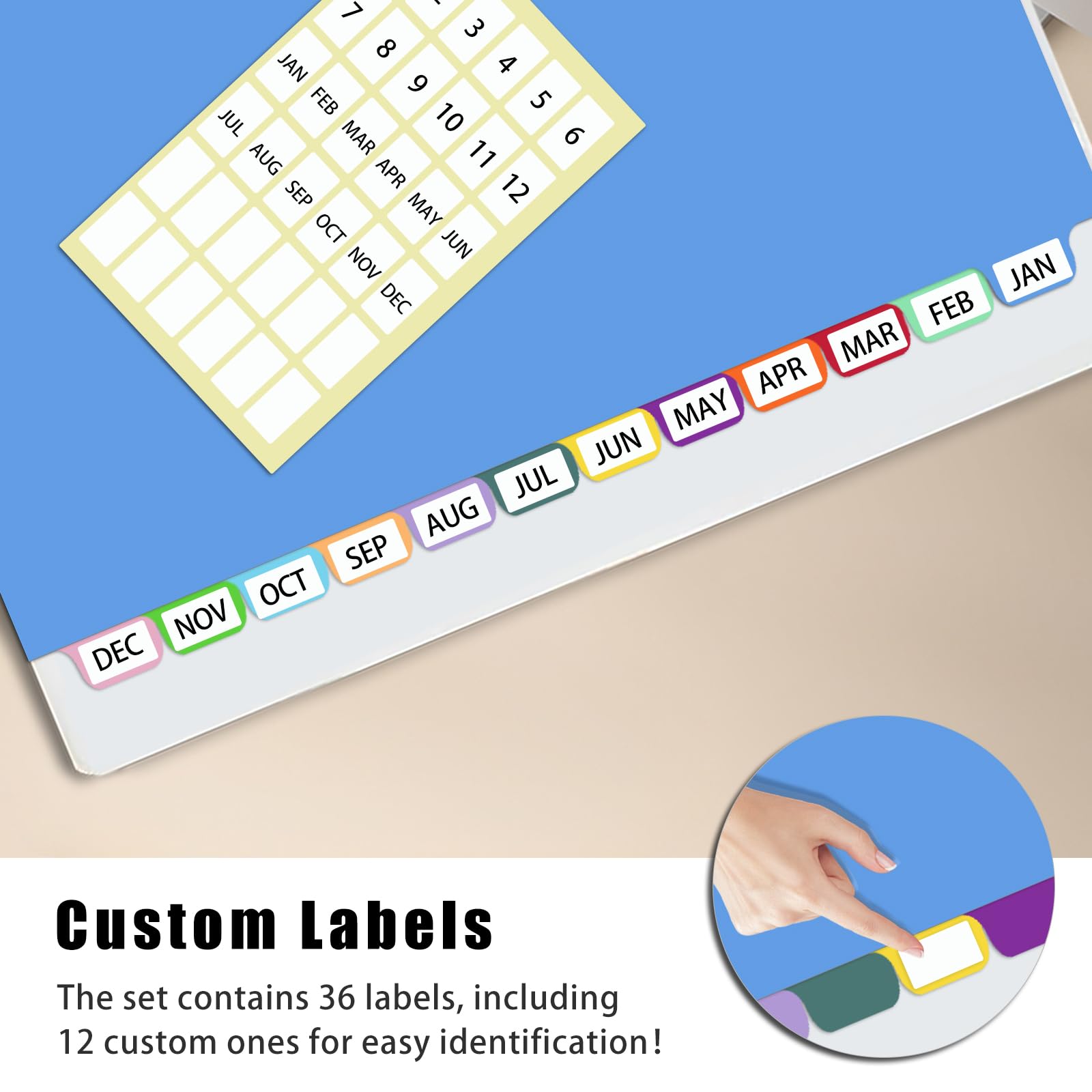 XHSHENG 12-Tab Dividers for 3 Ring Binder,Plastic Biner Dividers with Tab, Monthly Divider Sets, 12 Tabs, Jan-Dec,File tabs,Multicolor,3 Sets