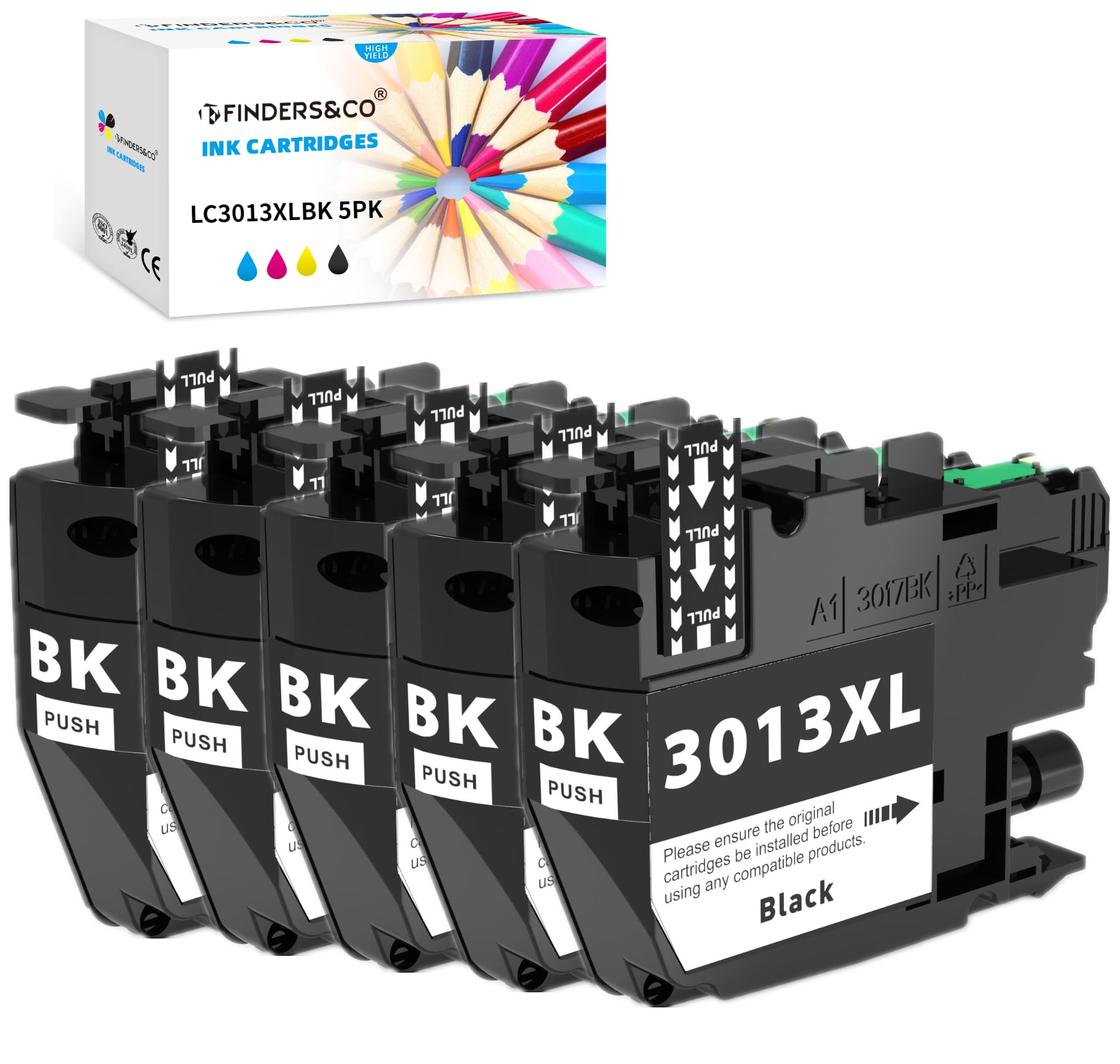 LC3013BK Black XL Ink Cartridge Replacement for Brother LC3013XL LC-3013 LC3011 Ink Work with Brother MFC-J491DW J497DW J690DW J895DW Printer (5X LC3013 BK)
