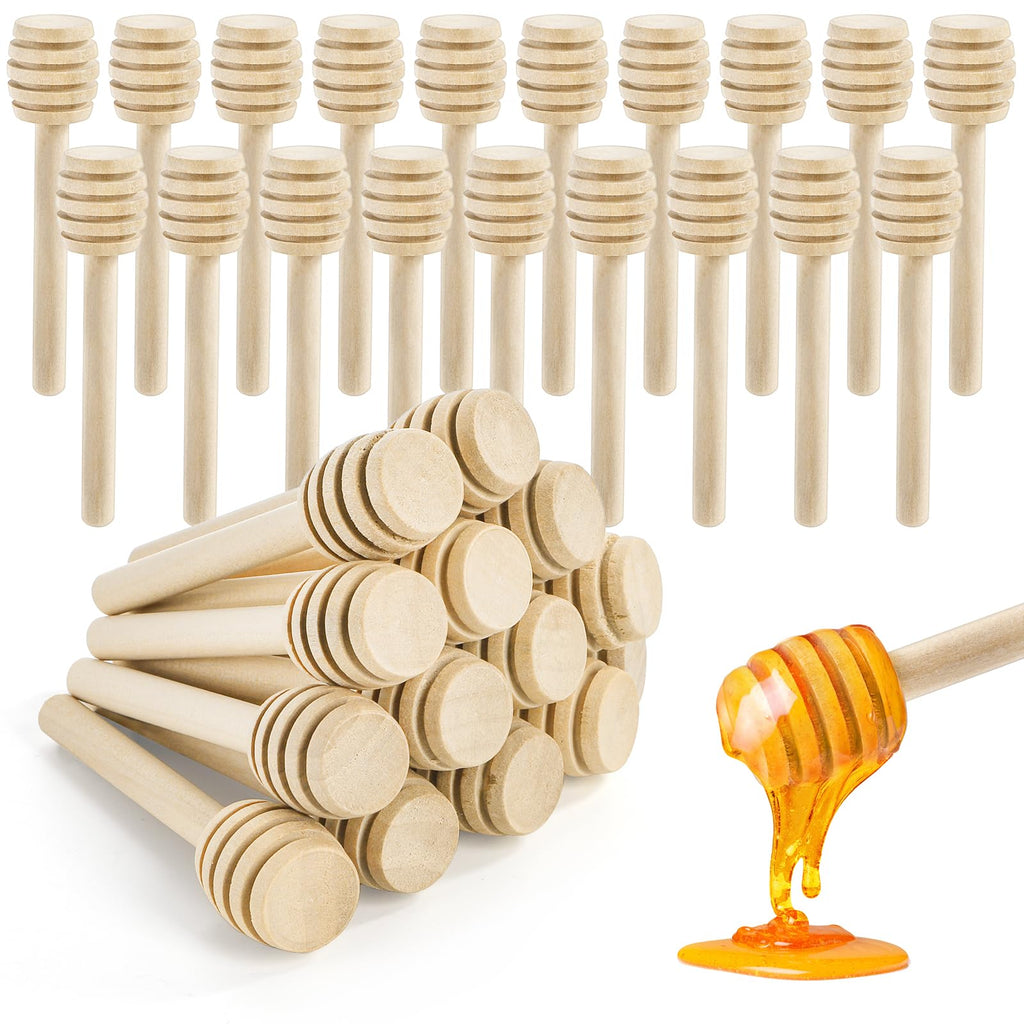 Lawei 100 Pack Mini Wooden Honey Dipper Sticks - 3 Inch Honey Dippers Server for Honey Dispense Drizzle Honey and Wedding Party Favors