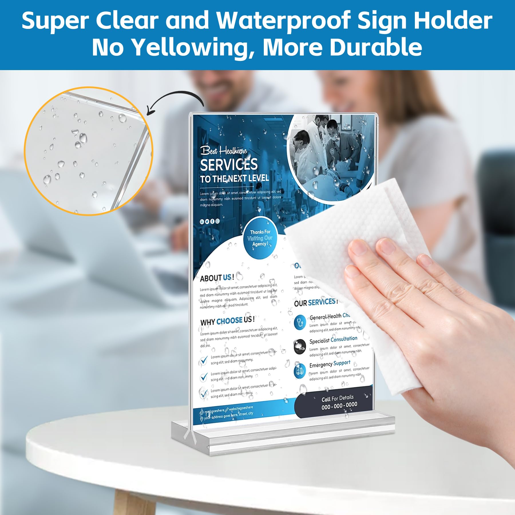 Acrylic Sign Holder 8.5 x 11, 8 Pack Clear Menu Stand, Double-Sided Clear Sign Holder, Vertical Plastic Stands for Display, Stand up Table Top Frame Paper Holder for Office Business Store Restaurants