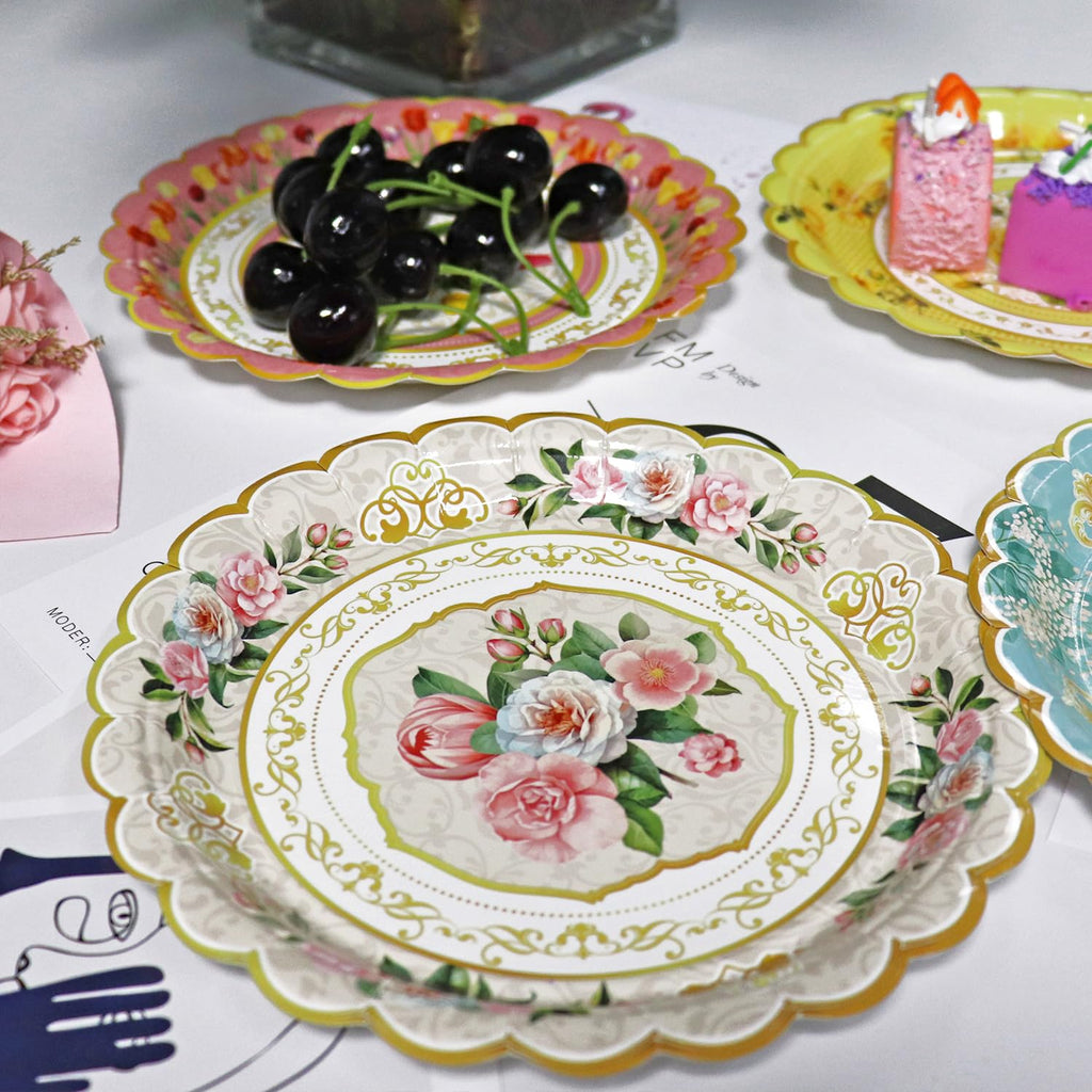 Oevbexos 60-Pack Floral Paper Plates, Tea Party Decorations, 9 Inch Disposable Floral Plates for Tea Party, Baby Shower, Bridal Shower, Birthday, Wedding and Any Celebration