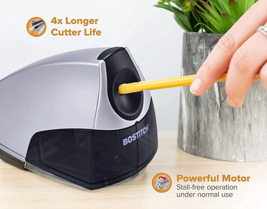 Bostitch Office Personal Electric Pencil Sharpener, Powerful Stall-Free Motor, High Capacity Shavings Tray, Black (EPS4-BLKSLV)