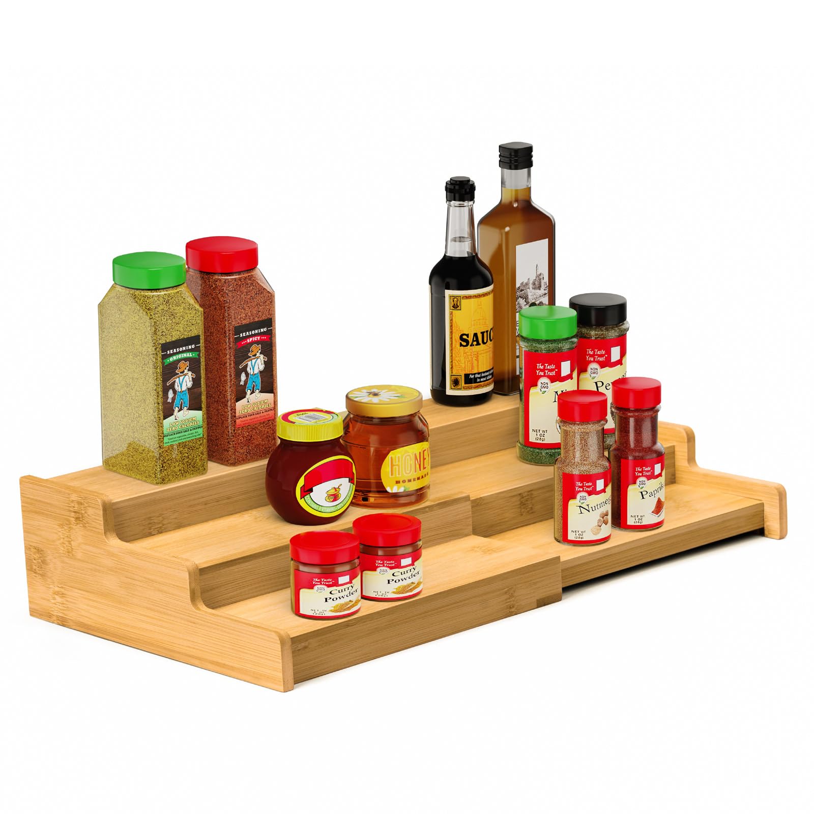 3-Tier Expandable Bamboo Spice Rack Organizer for Kitchen Cabinet & Pantry - Adjustable Wooden Storage Shelf, Countertop or Drawer Spice Rack for Canadian Kitchen