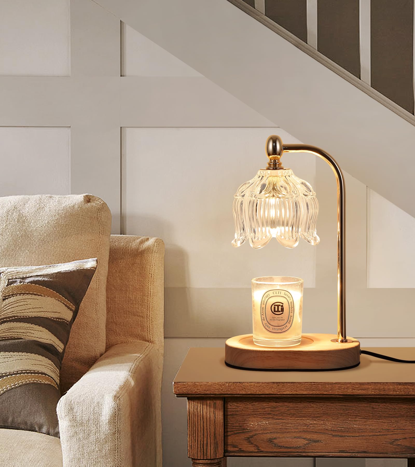 Candle Warmer Lamp with Timer and Dimmer,Electric Gold Candle Warmer Light Gifts for Women Melt Wax Warmer Lamp with 2 Bulbs for Candle Jars House Warming New Home Decor Bedroom