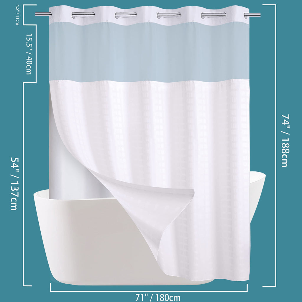 Conbo Mio Hotel Style Fabric Shower Curtain with Snap in Liner for Bathroom Machine Washable Waterproof Repellent Shower Curtain (Check-White, 71" W x 74" H)