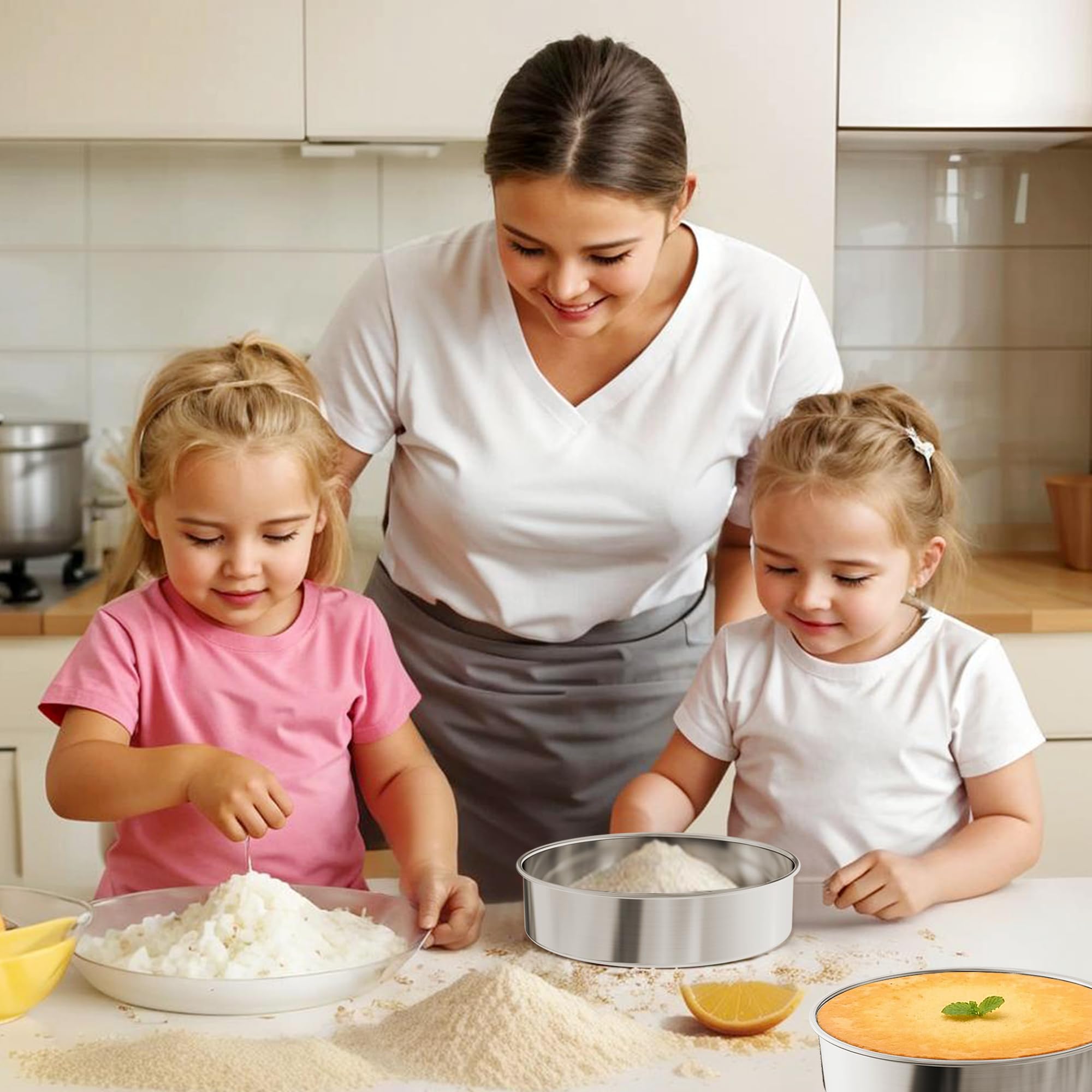 7 Inch Round Cake Pans Set of 3, Nonstick Stainless Steel Baking Pans Set with 100PCS Parchment Papers, Heavy Duty Durable Birthday Wedding Circle Layer Cake Pans Sets for Baking, Dishwasher Safe