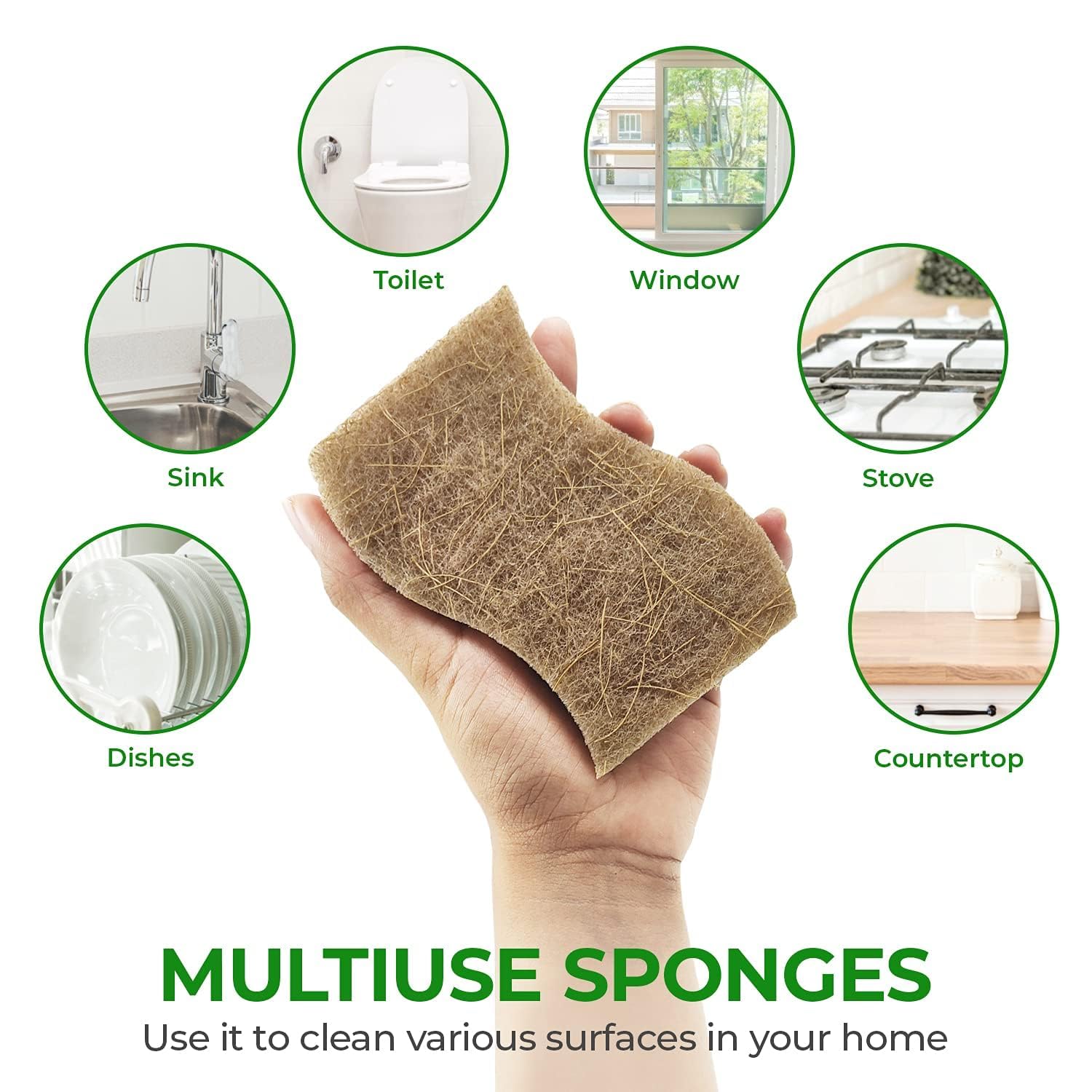 AIRNEX 24 Pack Natural Sponges for Dishes - Biodegradable Sponges for Kitchen - Plant Based Cellulose & Coconut Natural Dish Sponge - Non Toxic Eco Friendly Sponges, Non Scratch Kitchen Scrubber