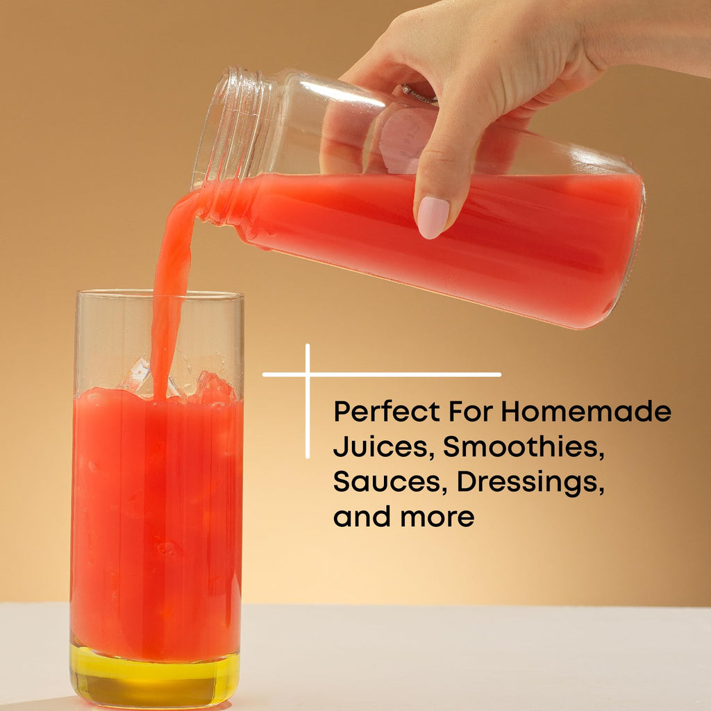 JoyJolt Glass Bottles, 16 oz Set of 8 With Caps and Labels for Fridge. Containers for Juice, Cold Brew, Smoothies