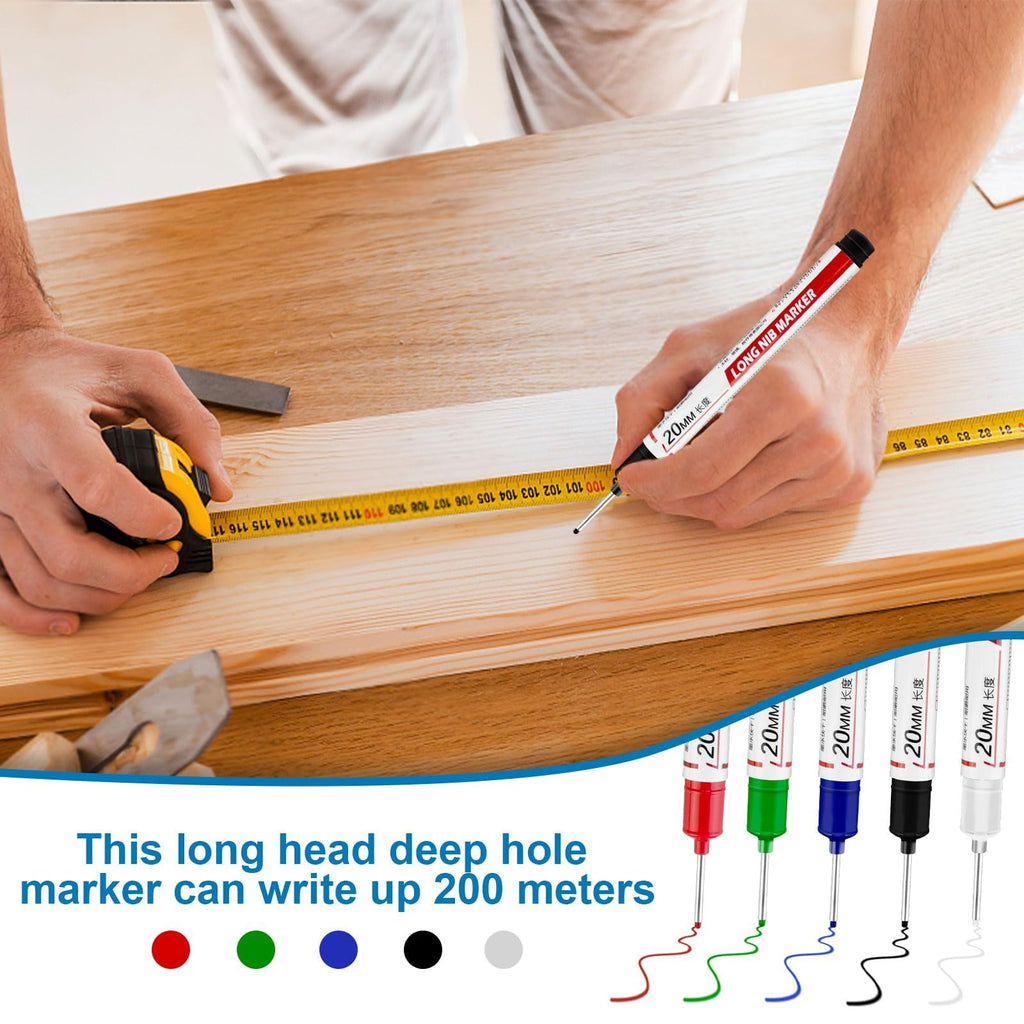 20PCS 20mm Long Nib Marker Long Head Deep Hole Marker Pens Permanent Markers Carpenter Ink Quick-dry Waterproof Pen Multi-purpose Construction Tools for Welding Drill Woodworking (Black)