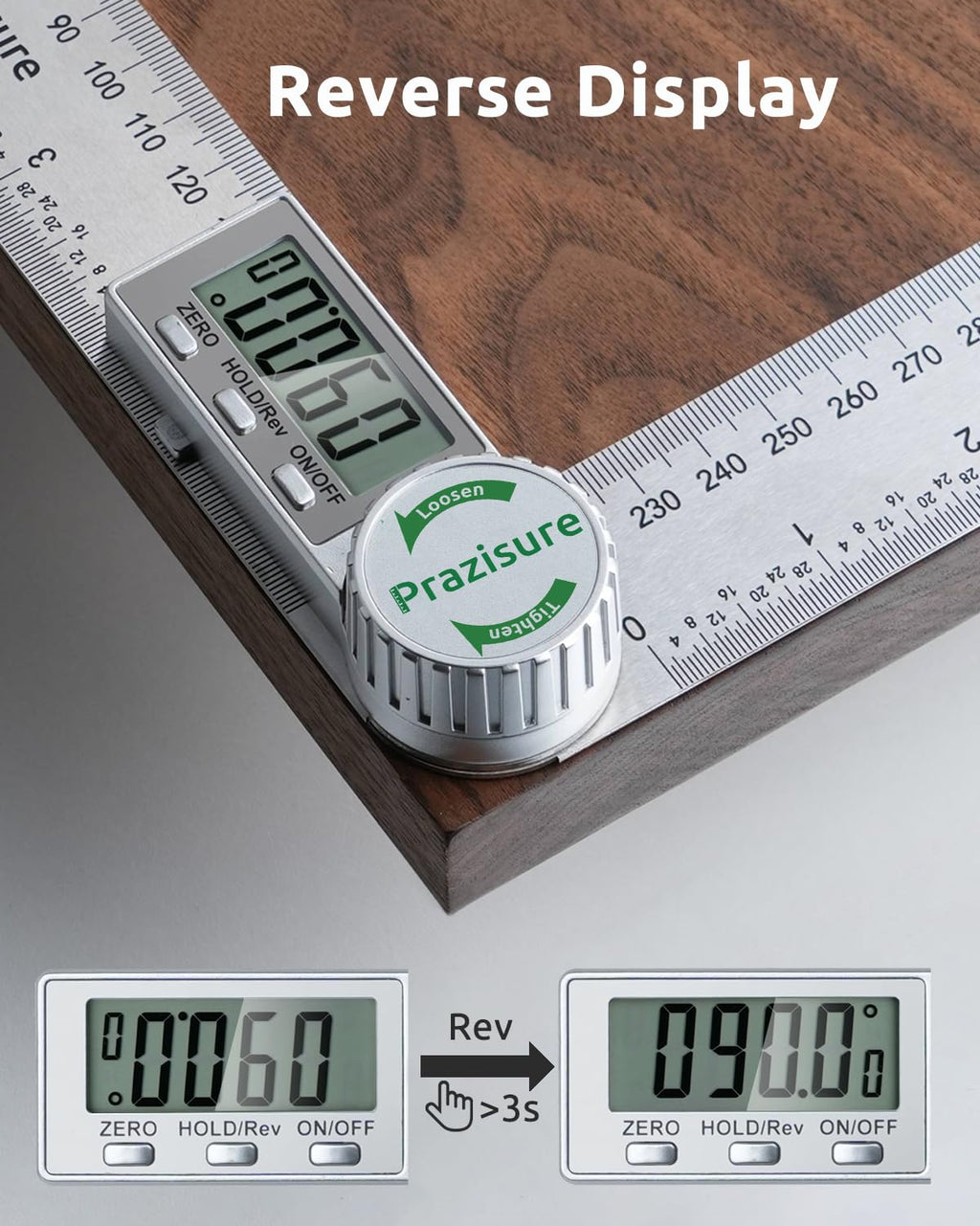 Prazisure Digital Angle Finder, Protractor 200mm, Professional Angle Measuring Tool for Woodworking, Construction and DIY Measurement (Includes 2 Batteries) (Aluminum)