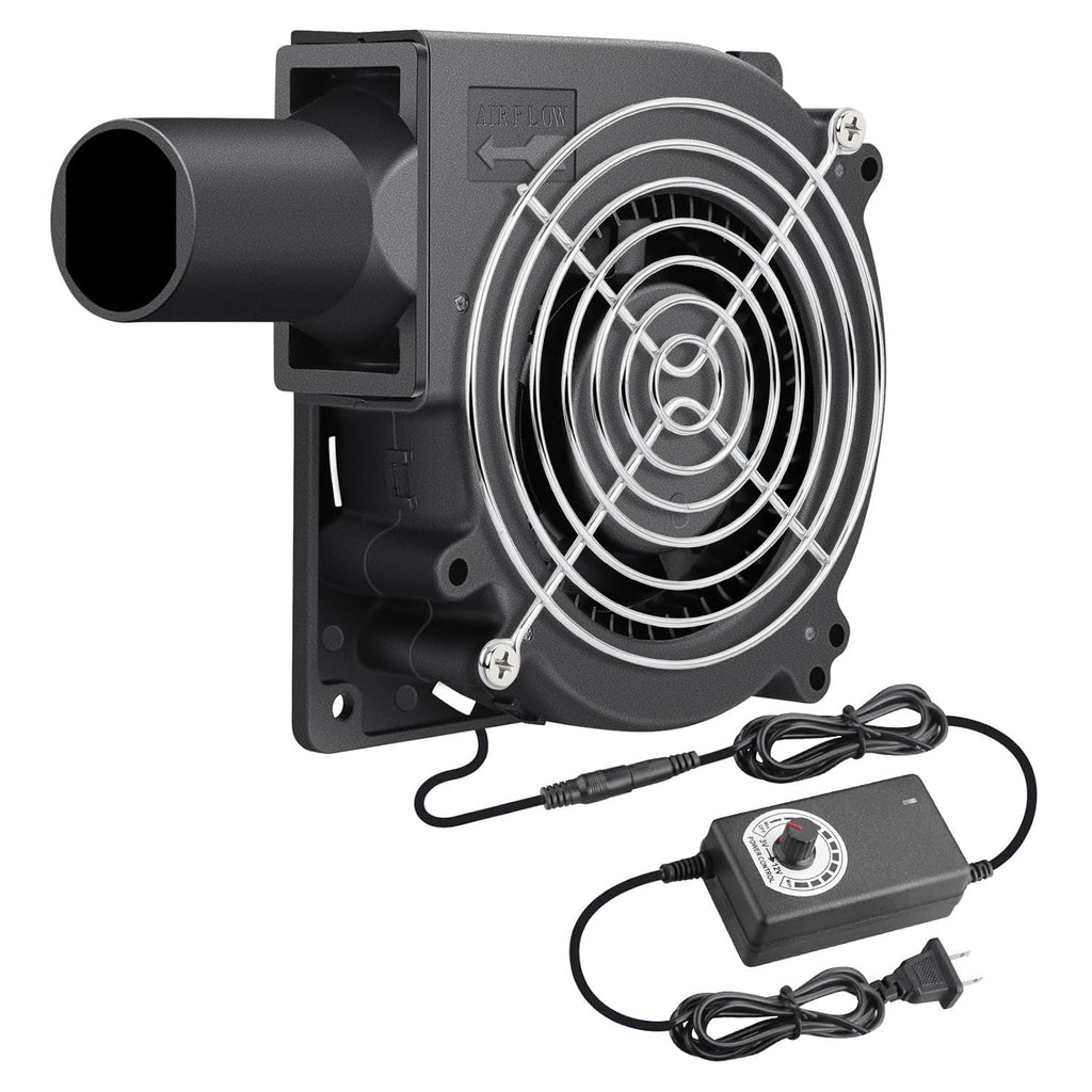 Wathai 120mm x 32mm Dual Ball Blower Fan 12V with 110v - 240v AC Plug Variable Speed Controller - High Velocity Squirrel Cage Fans for DIY Cooling Projects, BBQ, Drum Smoker