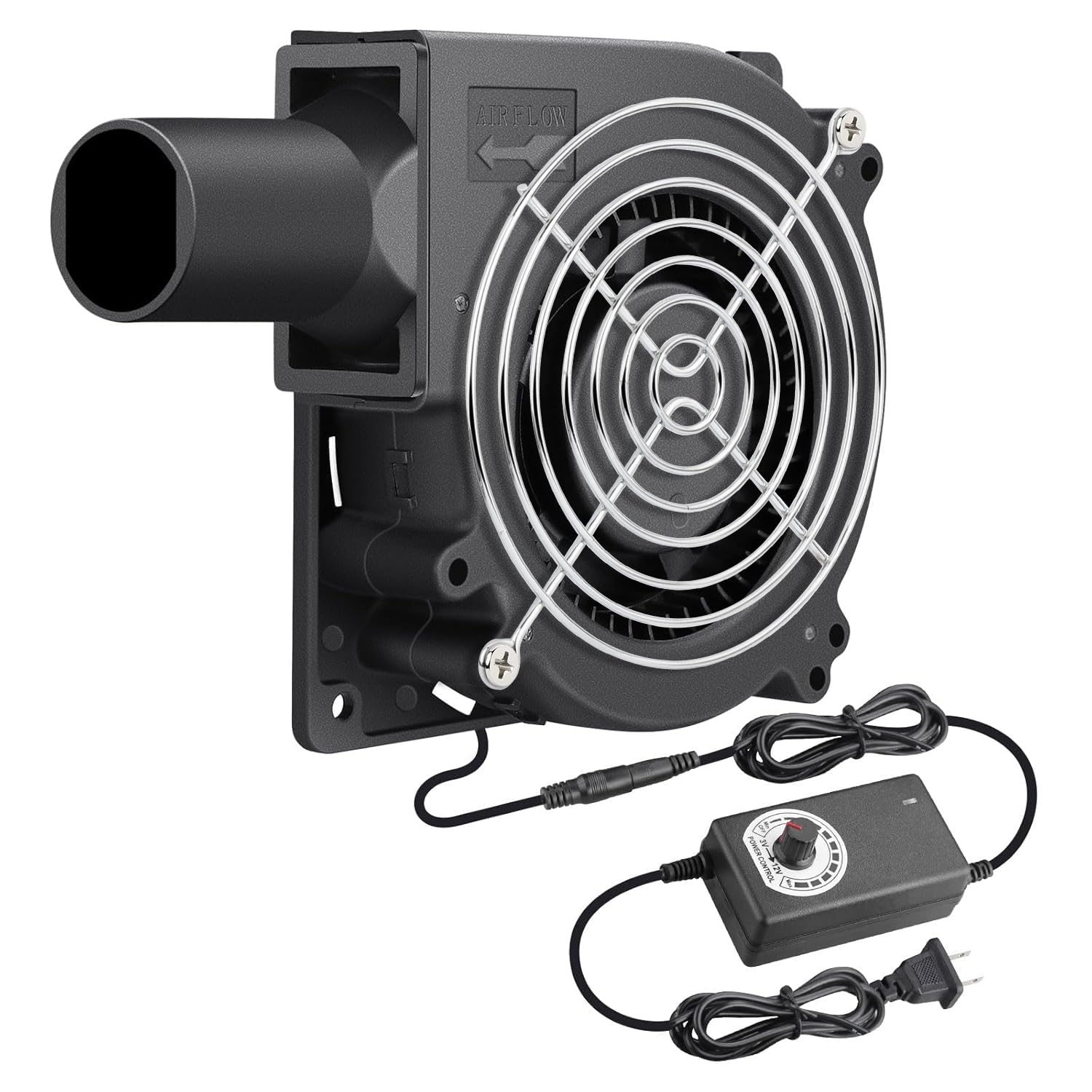 Wathai 120mm x 32mm Dual Ball Blower Fan 12V with 110v - 240v AC Plug Variable Speed Controller - High Velocity Squirrel Cage Fans for DIY Cooling Projects, BBQ, Drum Smoker
