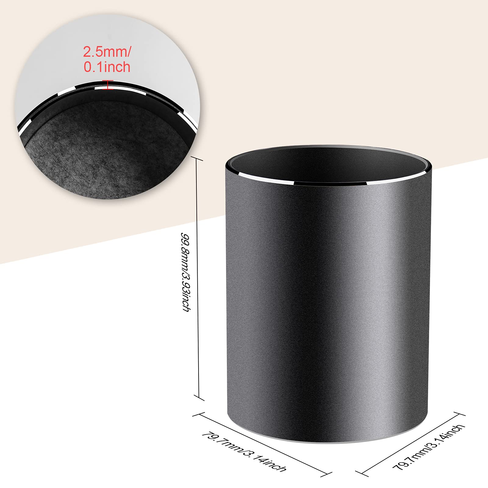 VAYDEER Metal Pen Holder Round Aluminum Desktop Organizer and Cup Storage Box for Office,School,Home and Kids 3.9×3.1 inch (black)