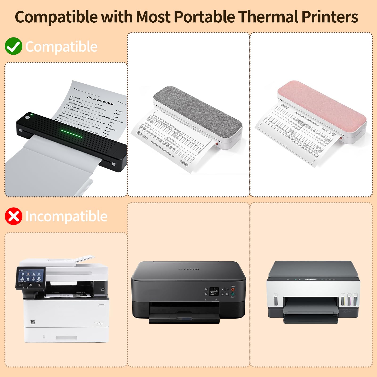 Thermal Printer Paper 8.5 X 11, 200 Sheets Folding Thermal Paper Use for Homework, Contracts and Invoices, US Letter Size Thermal Paper Compatible with M08F, M832, M834, MT800, MT800Q