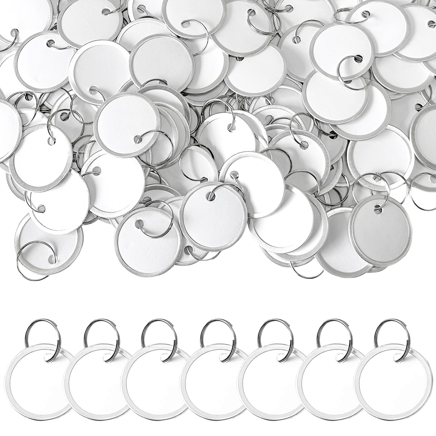 200pcs Metal Rim Tags - Round Paper Tags with Metal Rings for Car Keys and Door Keys, White