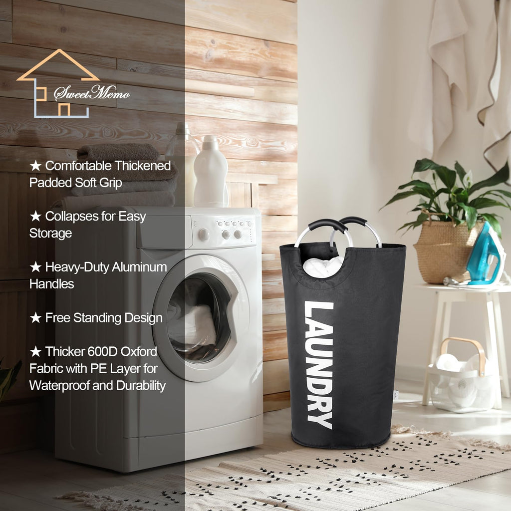 SweetMemo 95L Laundry Hampers 2 Pack ，Large Tall Laundry Baskets with Handles, Freestanding Cloth Hamper Bag – Dirty Fabric Laundry Bags for College Dorm，Laundry Room, Sturdy, Lightweight – Black