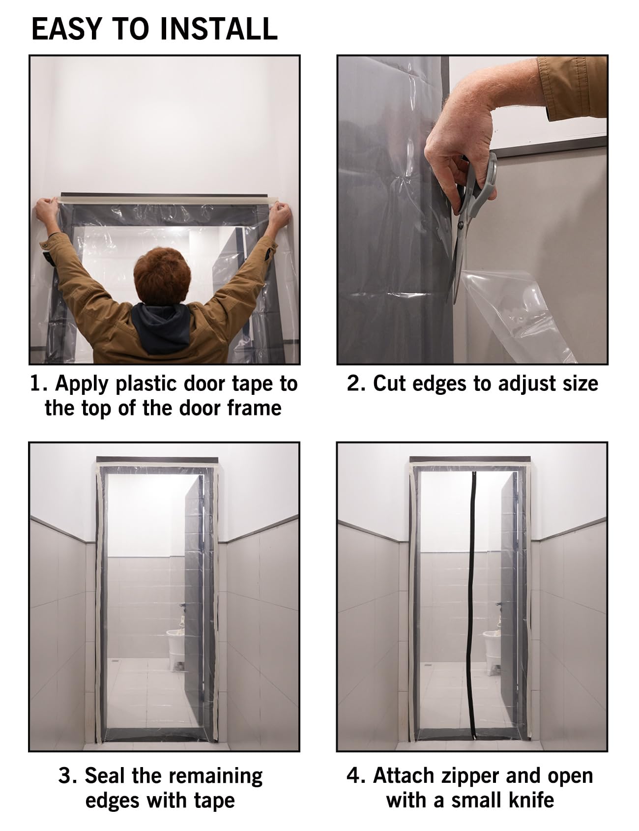 ROLLINGDOG Zip Door Dust Barrier - Plastic Door Cover for Wall and Room Temporary Painting Protection