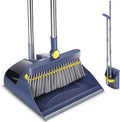 Almcmy Broom and Dustpan Set for Home, Long Handle Broom Dustpan Combo, Foldable Dustpan with Comb Teeth, Standing Broom and Dustpan Set for Home Kitchen Lobby Indoor Floor Cleaning (Navy Blue)