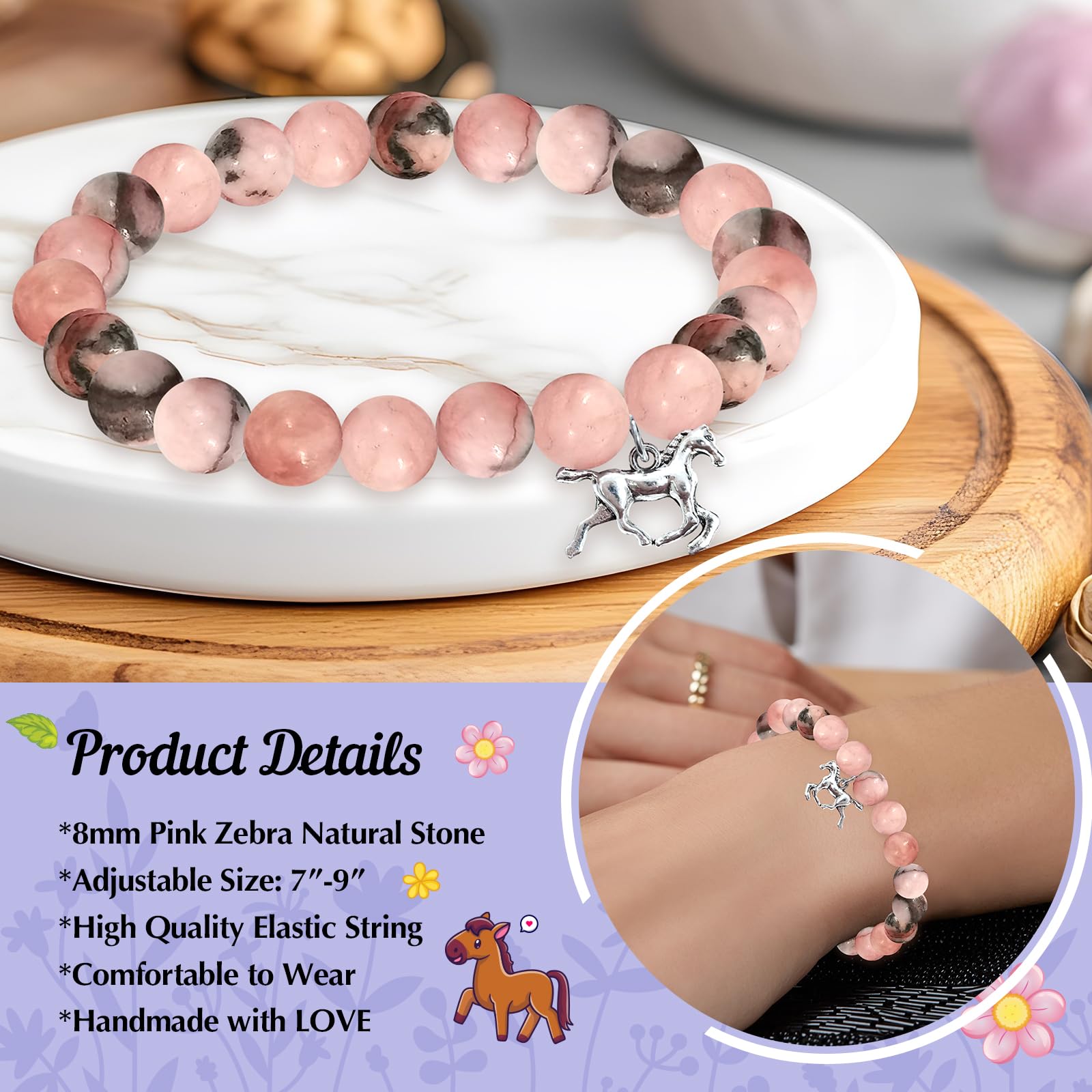 JTAMOHI Horse Lover Gifts for Girls, 6 Pcs Horse Stuff Cool Gifts for Horse Lovers with 20 Oz Tumbler Socks Makeup Bag Bracelet 8 Hair Accessories, Birthday, Christmas Gifts for Horse Lover