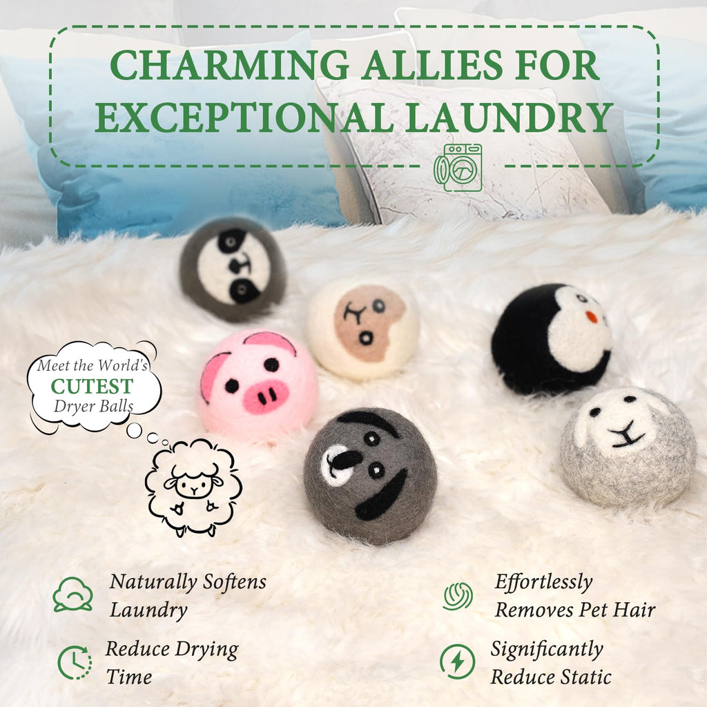 Wool Dryer Balls-XL 6Pack Eco Dryer Balls-Dryer Balls Laundry Reusable-Softens Laundry Naturally-Reduces Drying Time & Static-No More Dryer Sheets-With Storage Bag