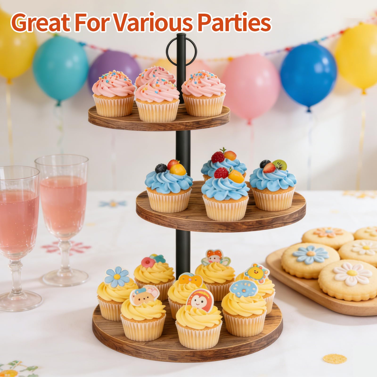 OugeWood Cupcake Stand, 3 Tier Cupcake Stand Rustic Dessert Table Display Set Wood Cupcake Tower Cake Stand Tiered Tray Stand for Wedding Birthday Baby Shower 1 Pack