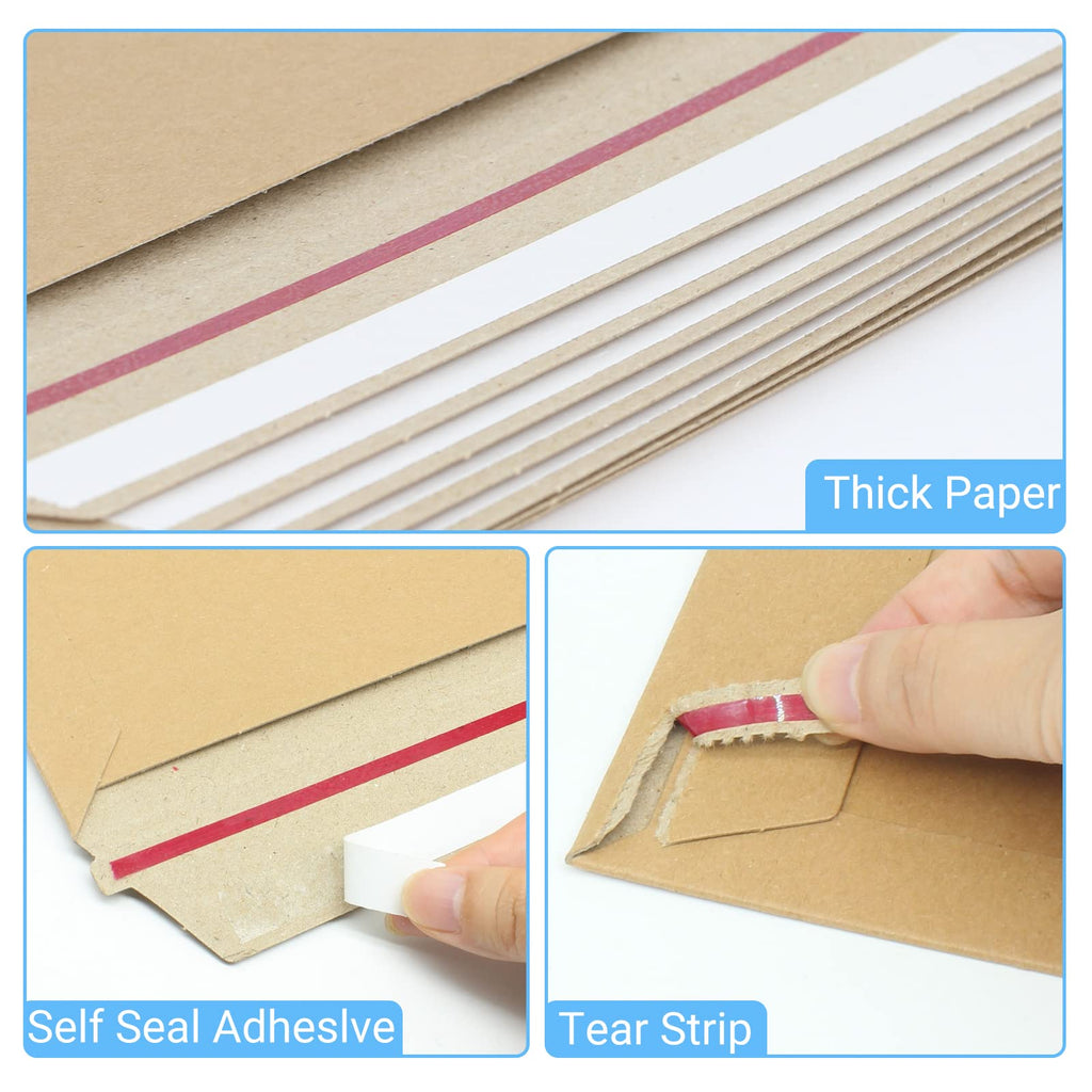 zmybcpack 50 Pack 9X12 inch Self Seal Rigid Mailer, Photo Document Mailers Stay Flat Kraft Cardboard Envelopes Photography Rigid Mailers for CD, Photos, Document (Kraft Brown)