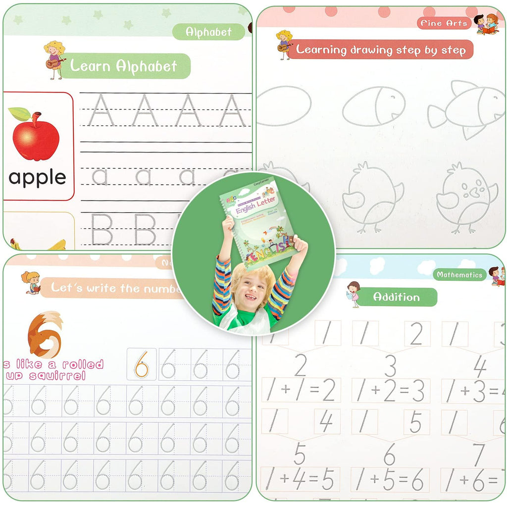 Magical Handwriting Workbooks Handwriting Practice Magic Copybook, Handwriting Aid Magic Pen Reusable Copybook Grooves Template Design for Children