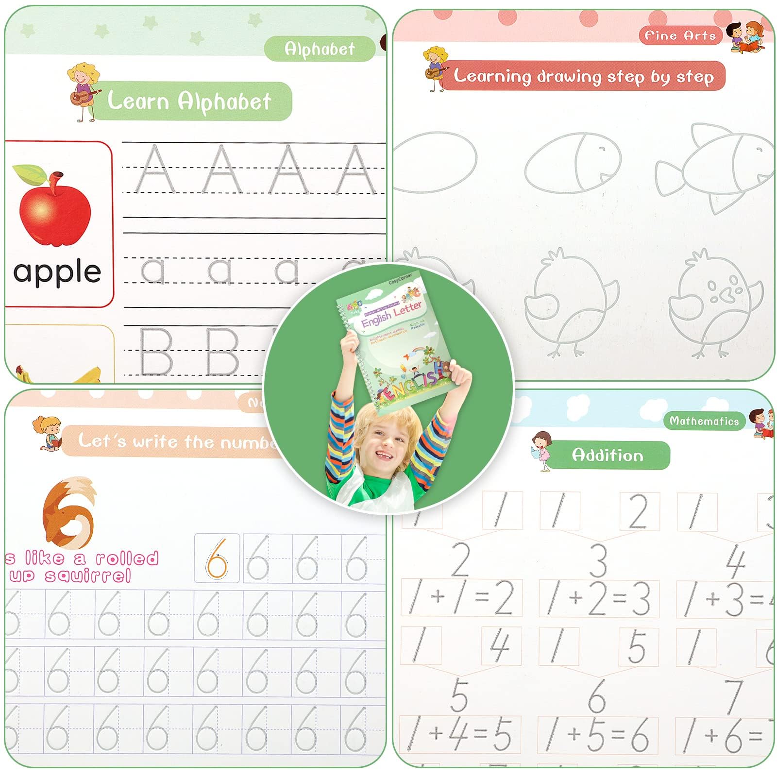 Magical Handwriting Workbooks Handwriting Practice Magic Copybook, Handwriting Aid Magic Pen Reusable Copybook Grooves Template Design for Children