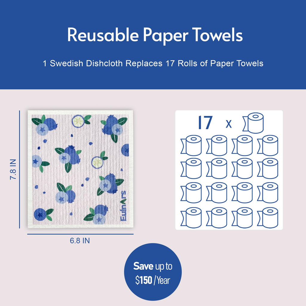 Eulnars Swedish Dish Cloth, 8 Pack Fruit Swedish Dishcloths for Kitchen, Reusable Paper Towels Washable, Biodegradable, Non-Scratch Cellulose Sponge Cloths, No Odor