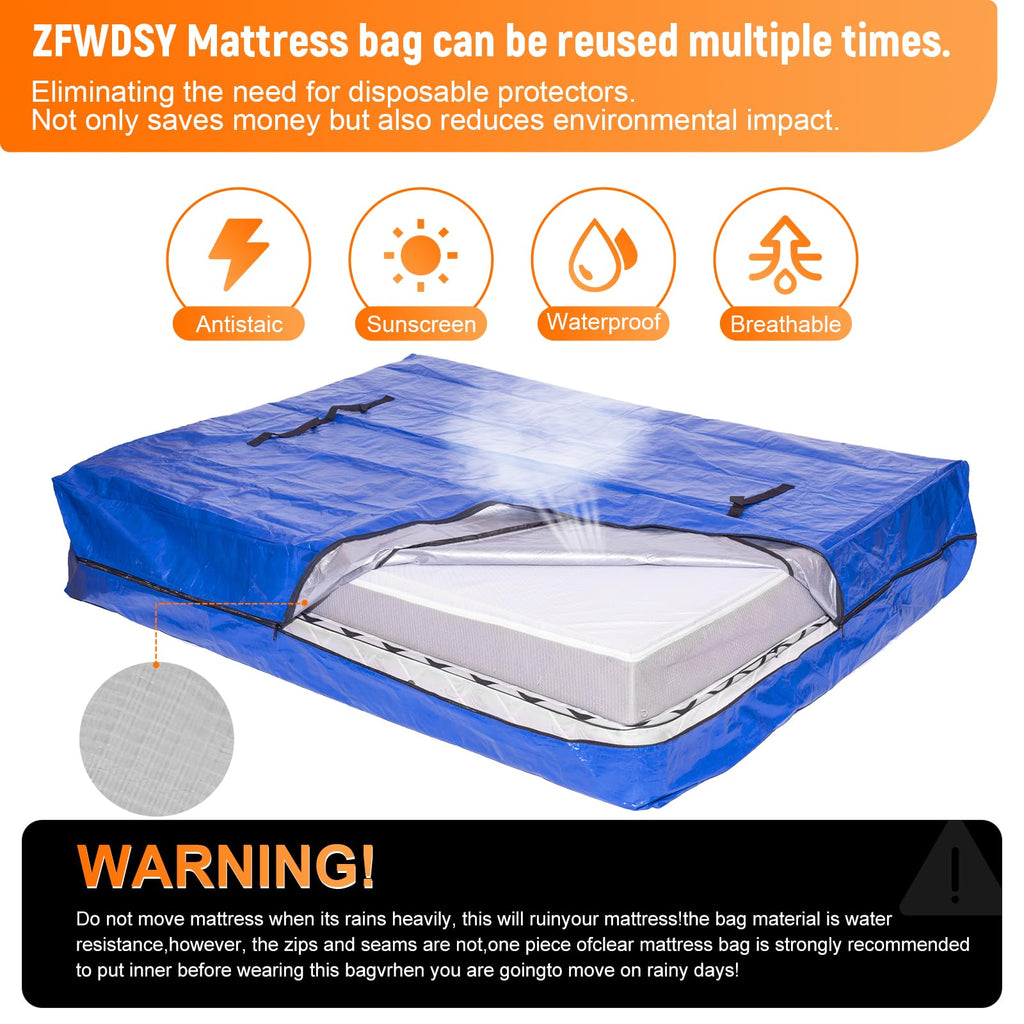 Queen Mattress Bags for Moving and Storage, Zippered Mattress Storage Bag