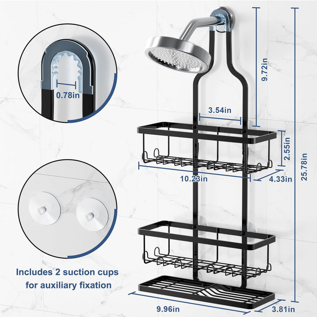 Shower Caddy Hanging, Bathroom Organizers Shelves over Shower Head, Anti-Swing Shower Organizer Shower Shelf, Hanging Shower Caddy with Hooks