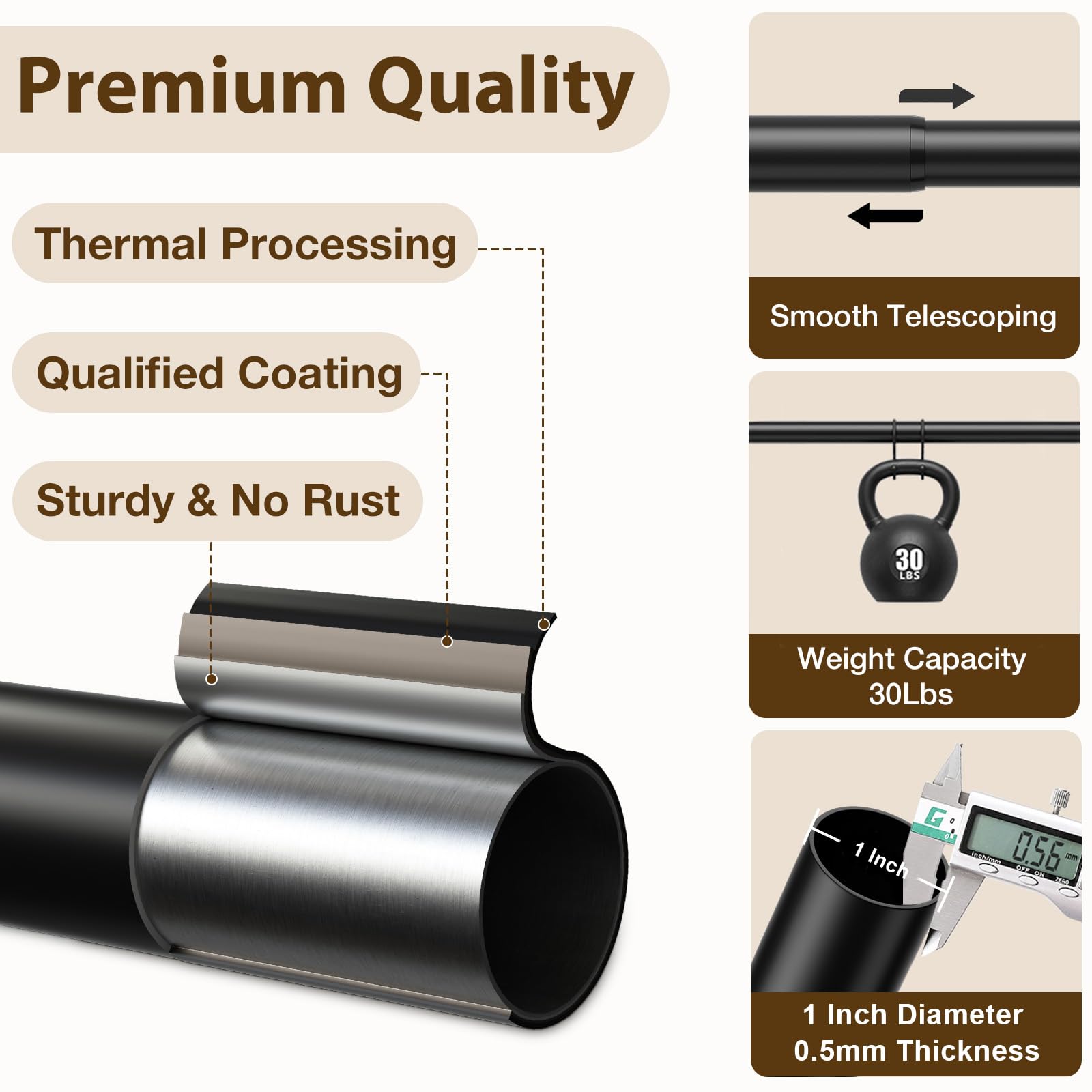 Pesenp 1” Diameter Double Curtain Rod 48-84 Inch, for 48-90 Inch Windows, Adjustable Splicing Black Curtain Rod, Extra Long Heavy Duty Drapery Rod for Living Blackout and Room Darkening Panels
