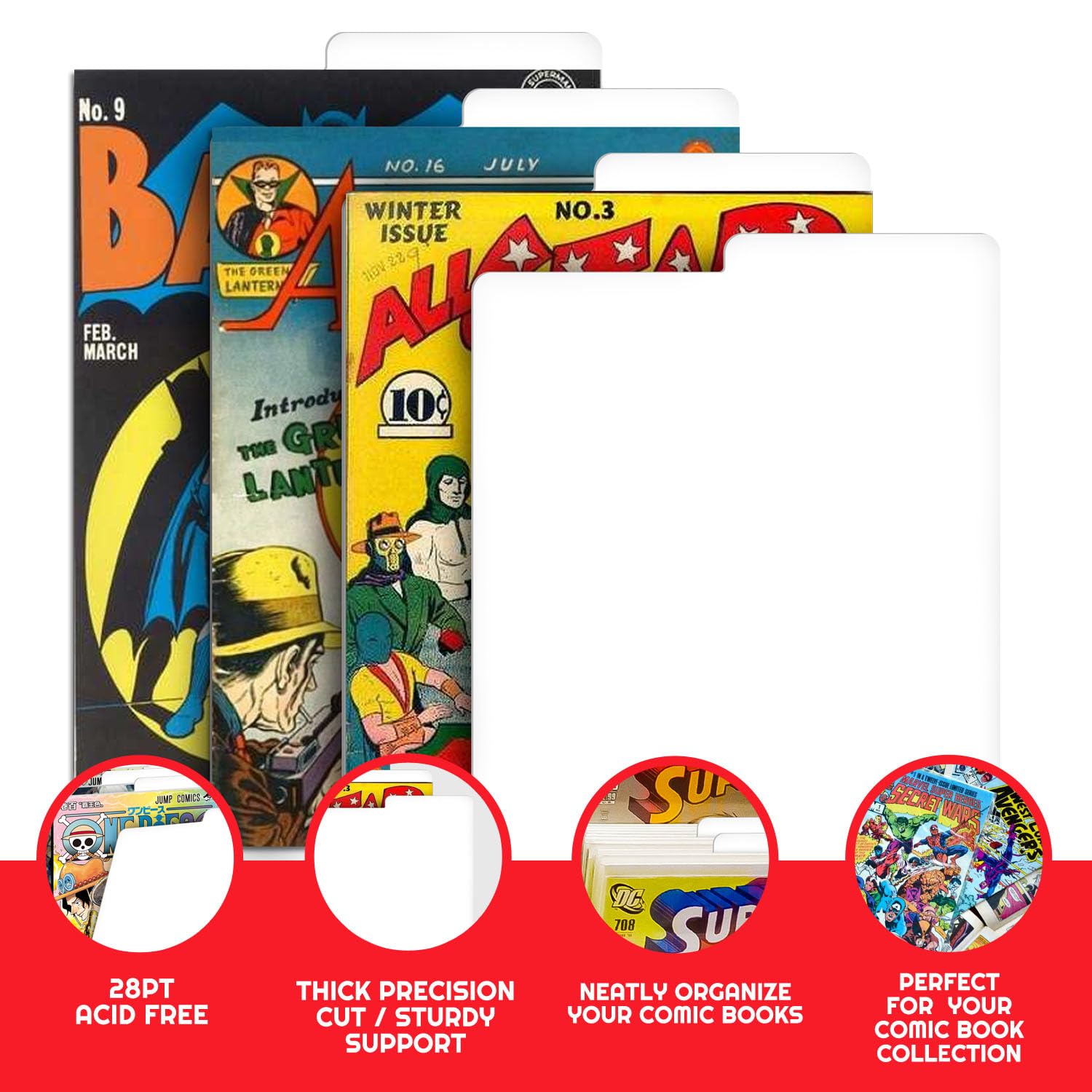EVORETRO Premium White Comic Book Dividers 25-Pack, Acid-Free Cardstock Organizers for Short and Small Comic Boxes, Durable Shelf and Collection Sorting Tabs