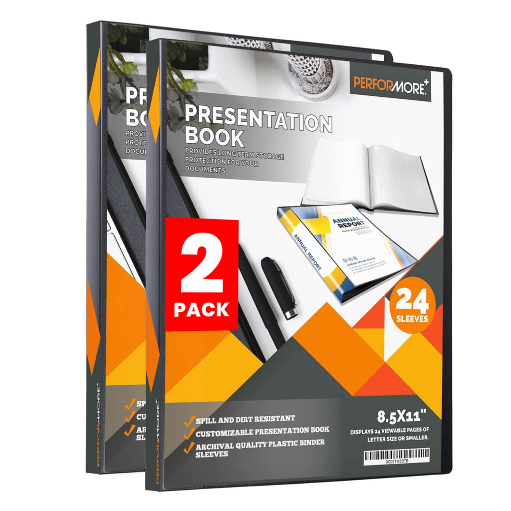 2 Pack of Presentation Folder, 24 Pocket Presentation Display Book (Black) with Plastic Sleeves, 48 Pages Capacity for 8.5" X 11" Sheet Size Paper, Portfolio and Sheet Protector Binder